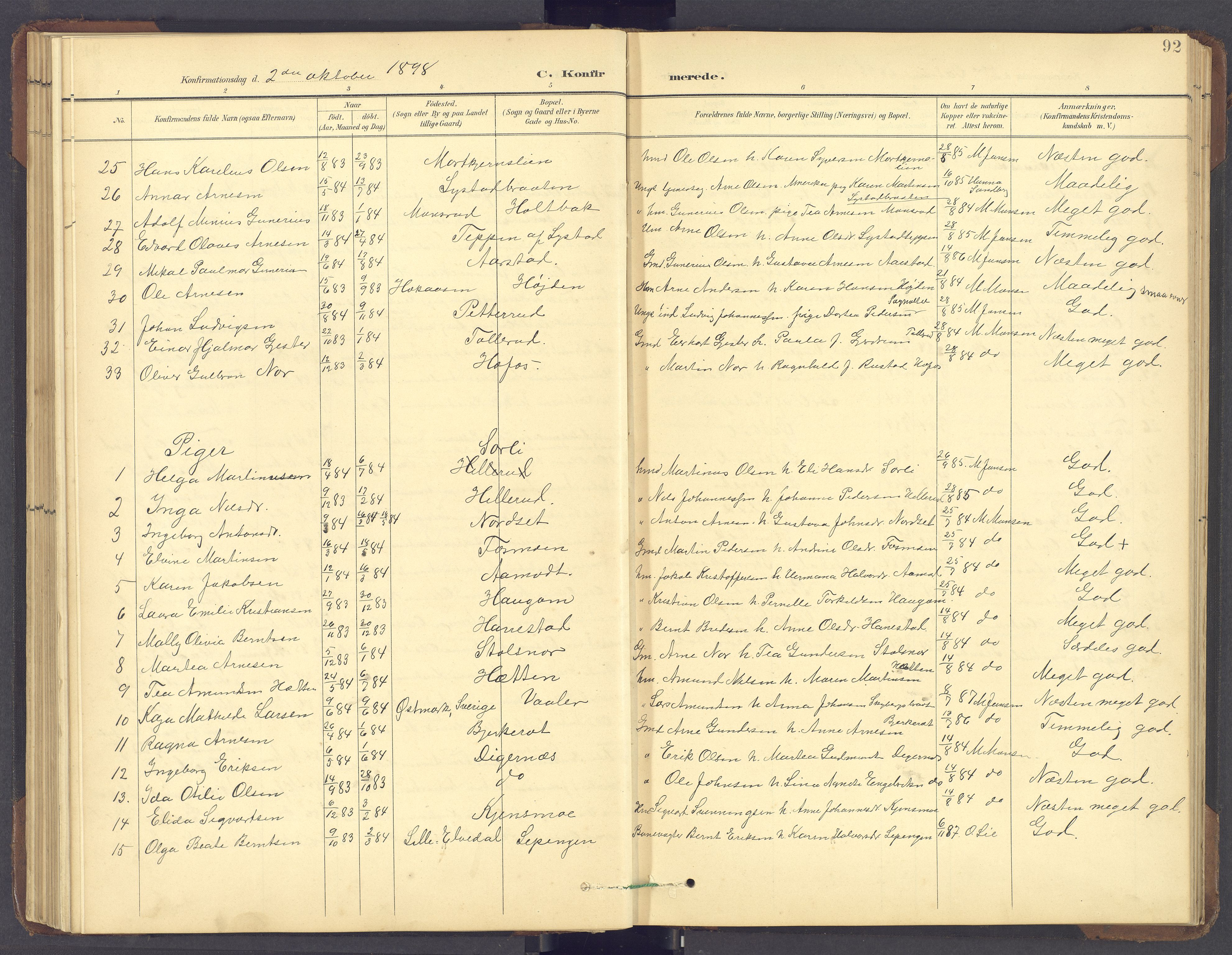 Brandval prestekontor, SAH/PREST-034/H/Ha/Hab/L0002: Parish register (copy) no. 2, 1895-1904, p. 92