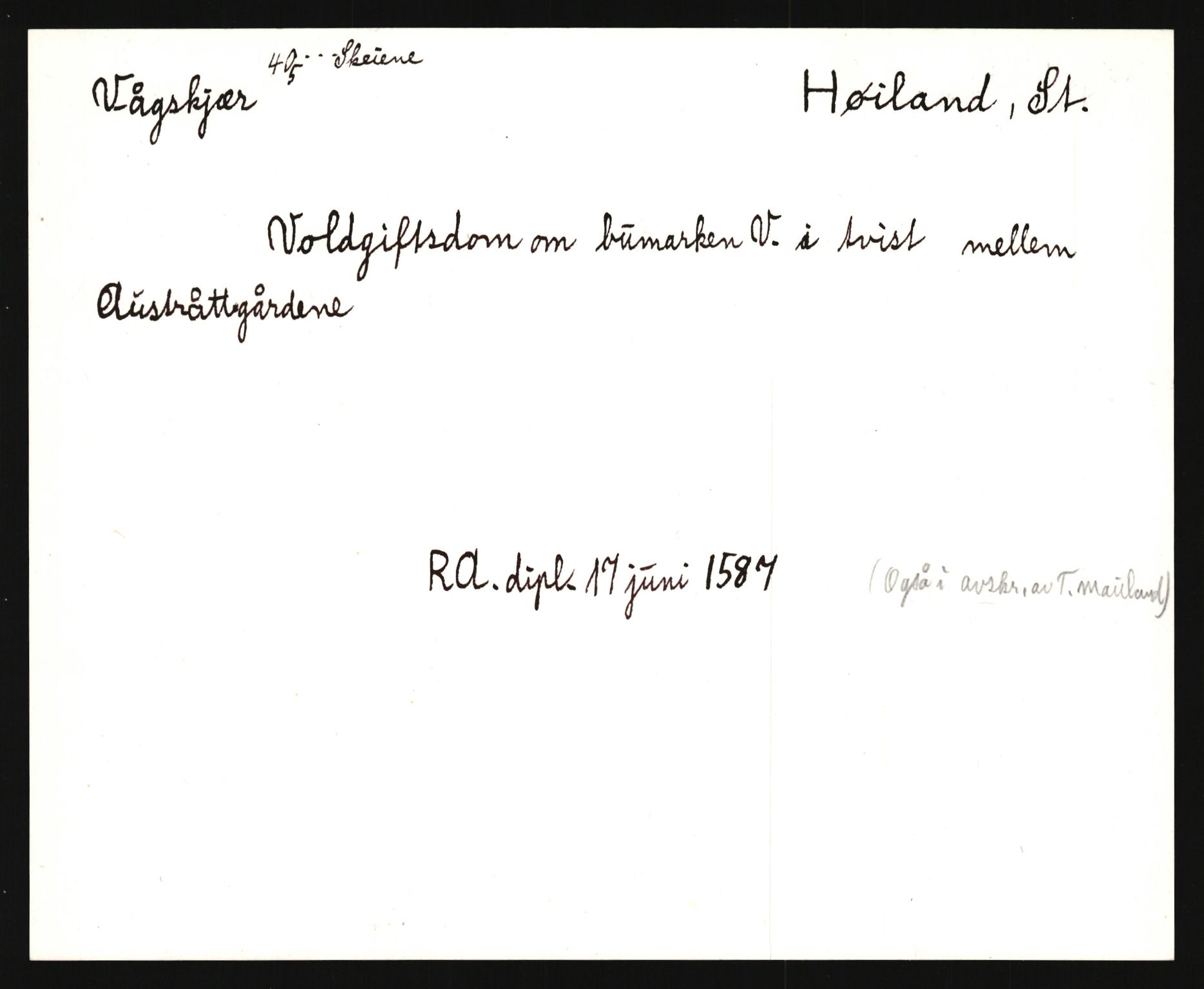 Riksarkivets diplomsamling, AV/RA-EA-5965/F35/F35e/L0027: Registreringssedler Rogaland, 1400-1700, p. 169