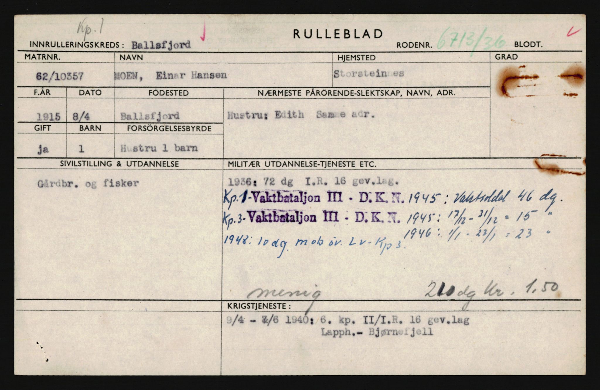 Forsvaret, Troms infanteriregiment nr. 16, AV/RA-RAFA-3146/P/Pa/L0020: Rulleblad for regimentets menige mannskaper, årsklasse 1936, 1936, p. 313