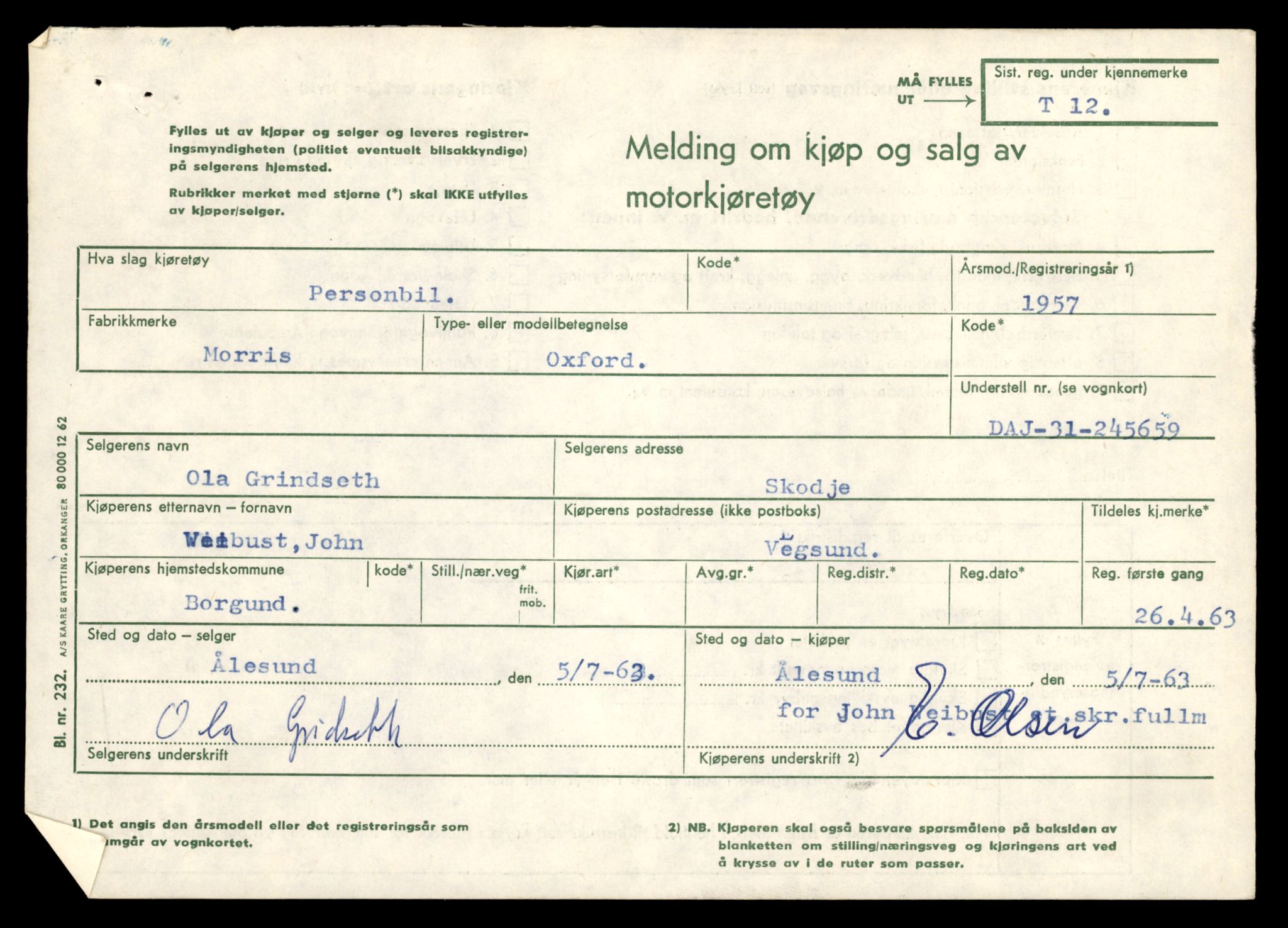 Møre og Romsdal vegkontor - Ålesund trafikkstasjon, AV/SAT-A-4099/F/Fe/L0001: Registreringskort for kjøretøy T 3 - T 127, 1927-1998, p. 163