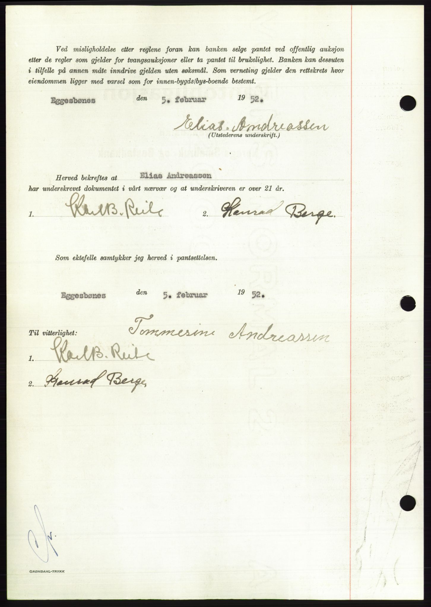 Søre Sunnmøre sorenskriveri, AV/SAT-A-4122/1/2/2C/L0121: Mortgage book no. 9B, 1951-1952, Diary no: : 411/1952