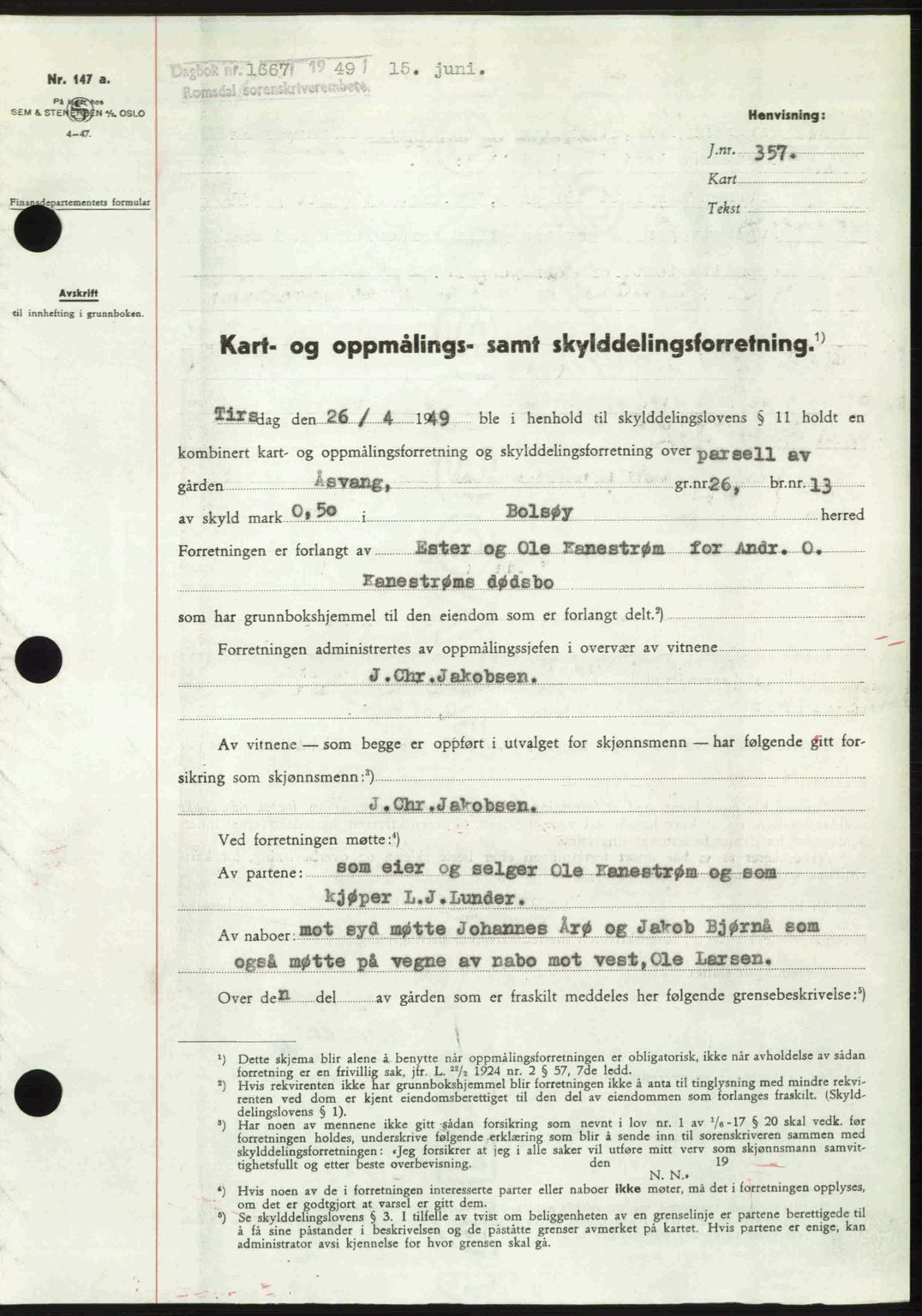 Romsdal sorenskriveri, AV/SAT-A-4149/1/2/2C: Mortgage book no. A30, 1949-1949, Diary no: : 1667/1949