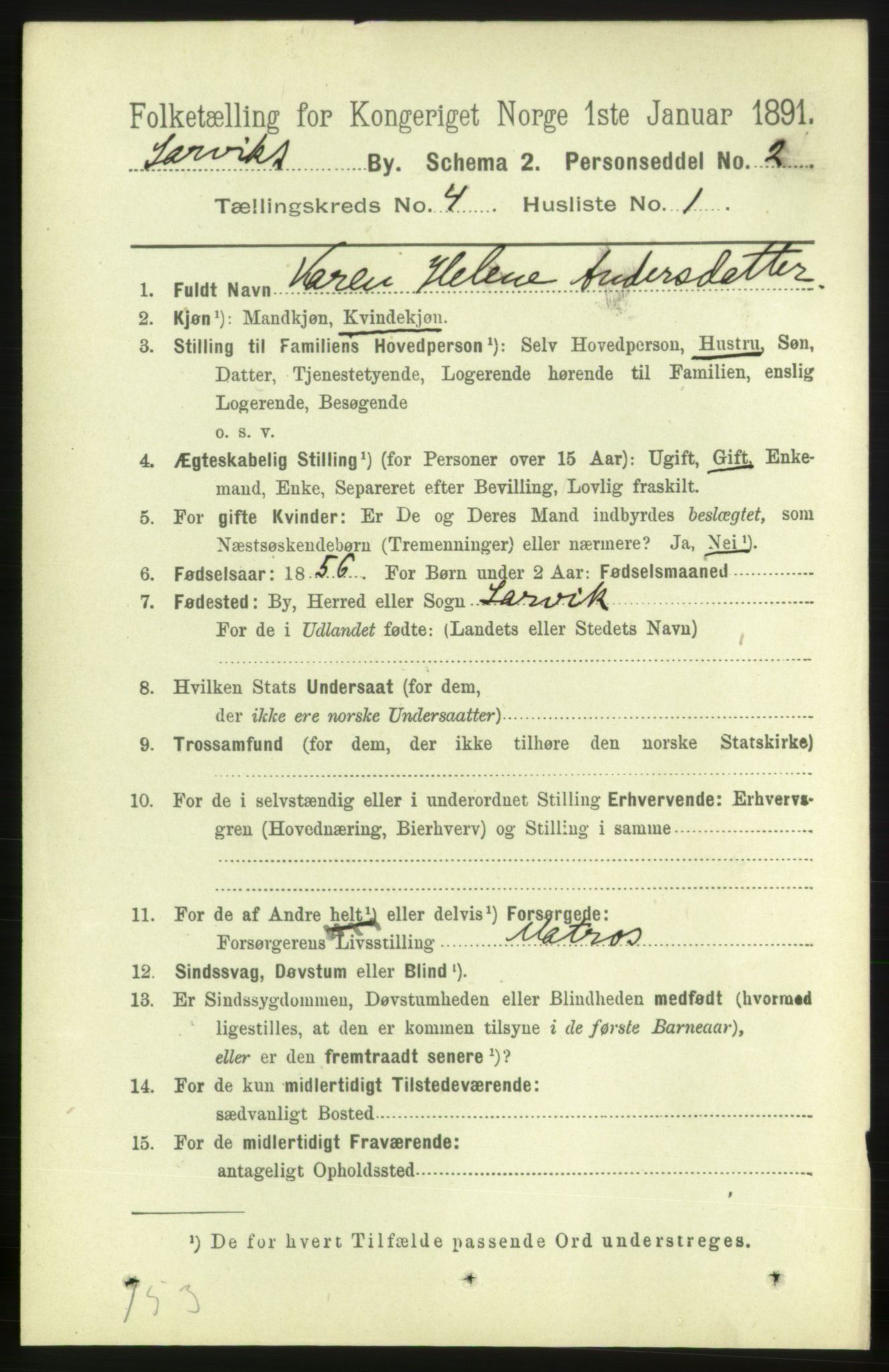RA, 1891 census for 0707 Larvik, 1891, p. 5059