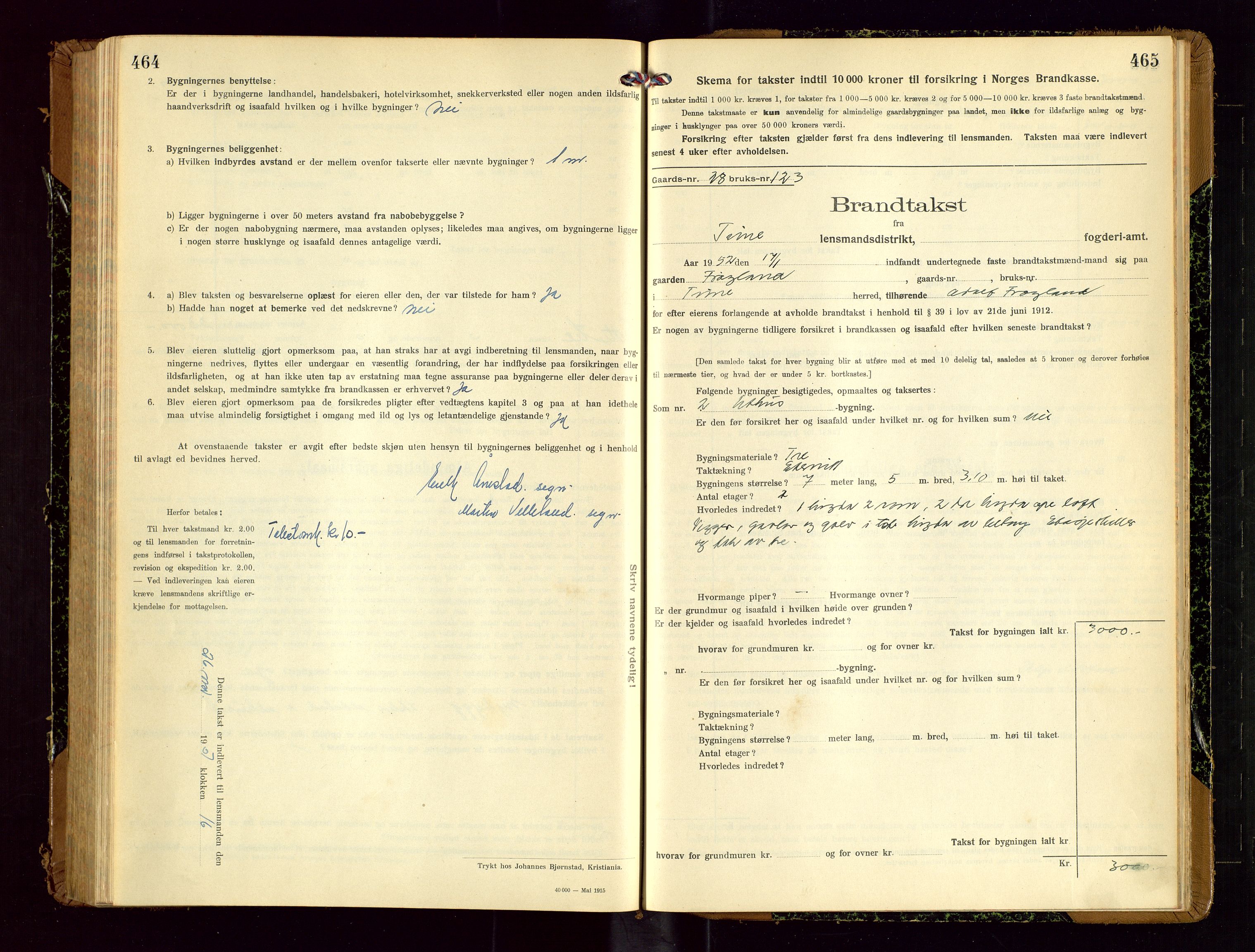Time lensmannskontor, SAST/A-100420/Gob/L0002: Branntakstprotokoll, 1919-1952, p. 464-465
