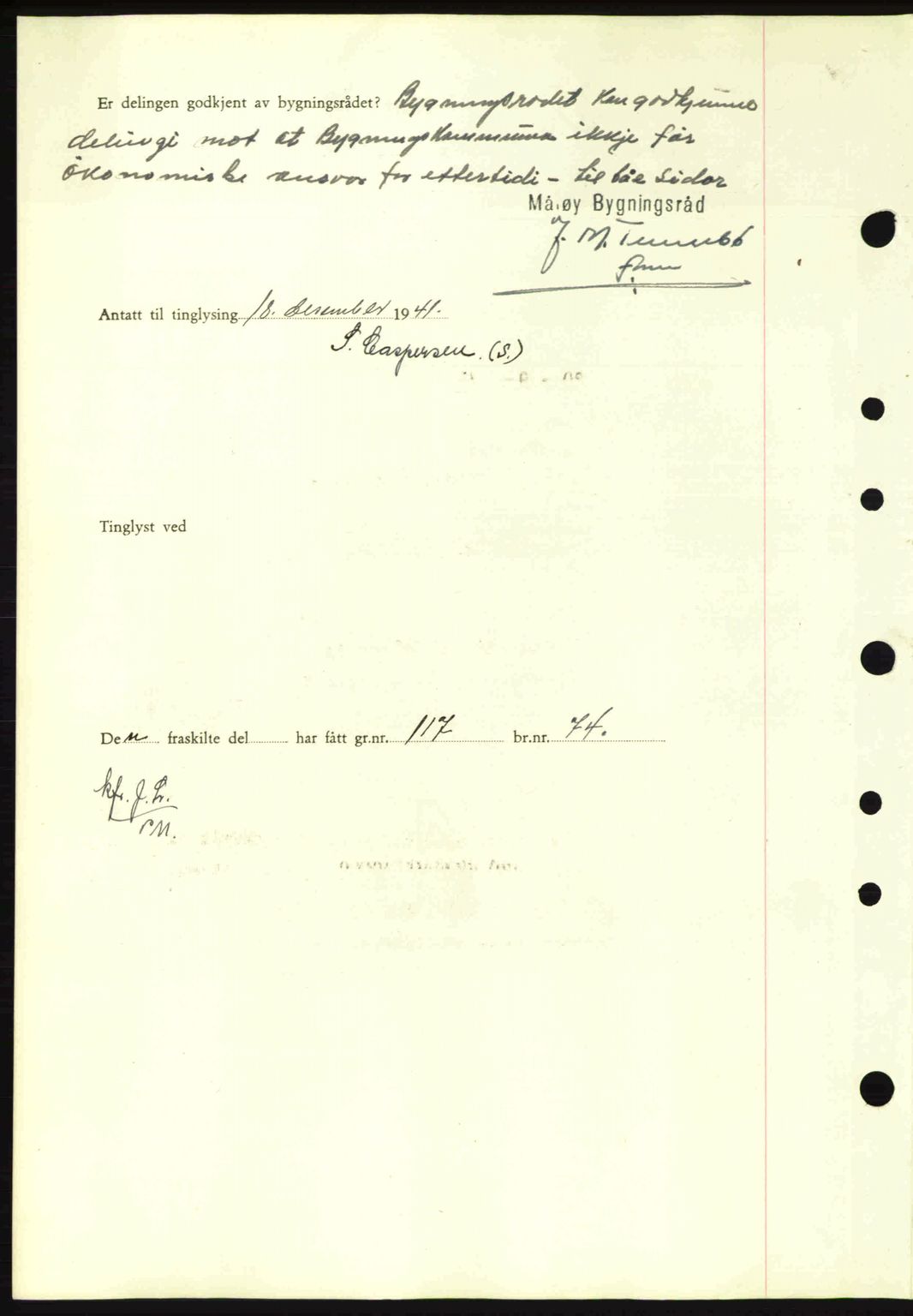 Nordfjord sorenskriveri, SAB/A-2801/02/02b/02bj/L0007: Mortgage book no. A7, 1941-1943, Diary no: : 1664/1941