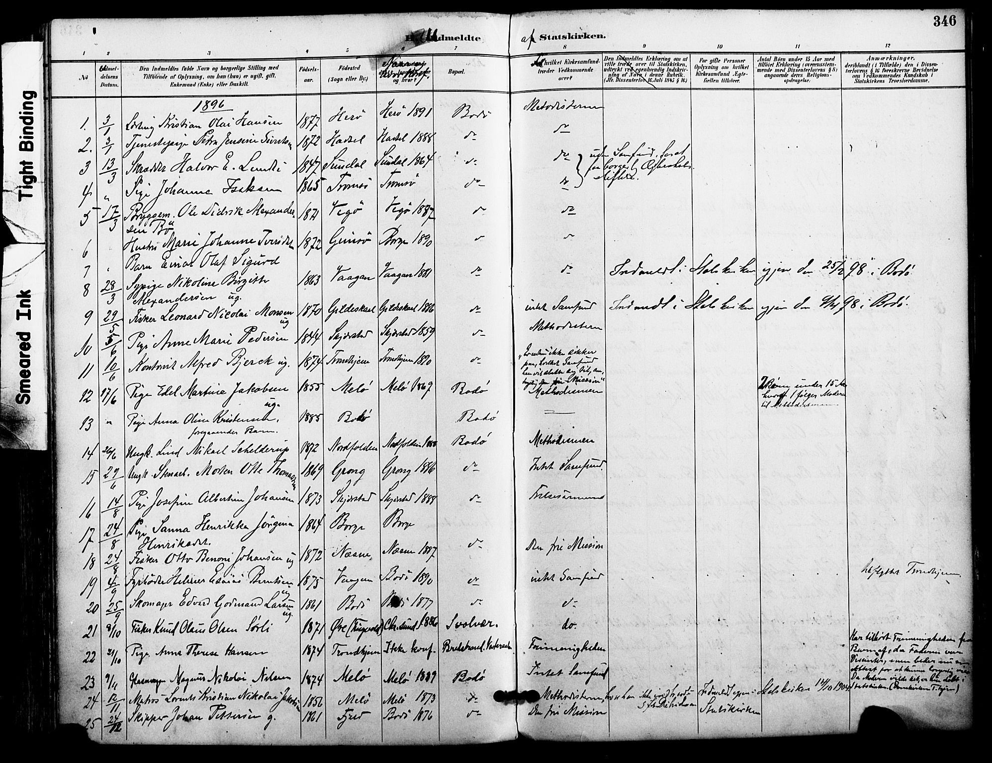 Ministerialprotokoller, klokkerbøker og fødselsregistre - Nordland, AV/SAT-A-1459/801/L0010: Parish register (official) no. 801A10, 1888-1899, p. 346