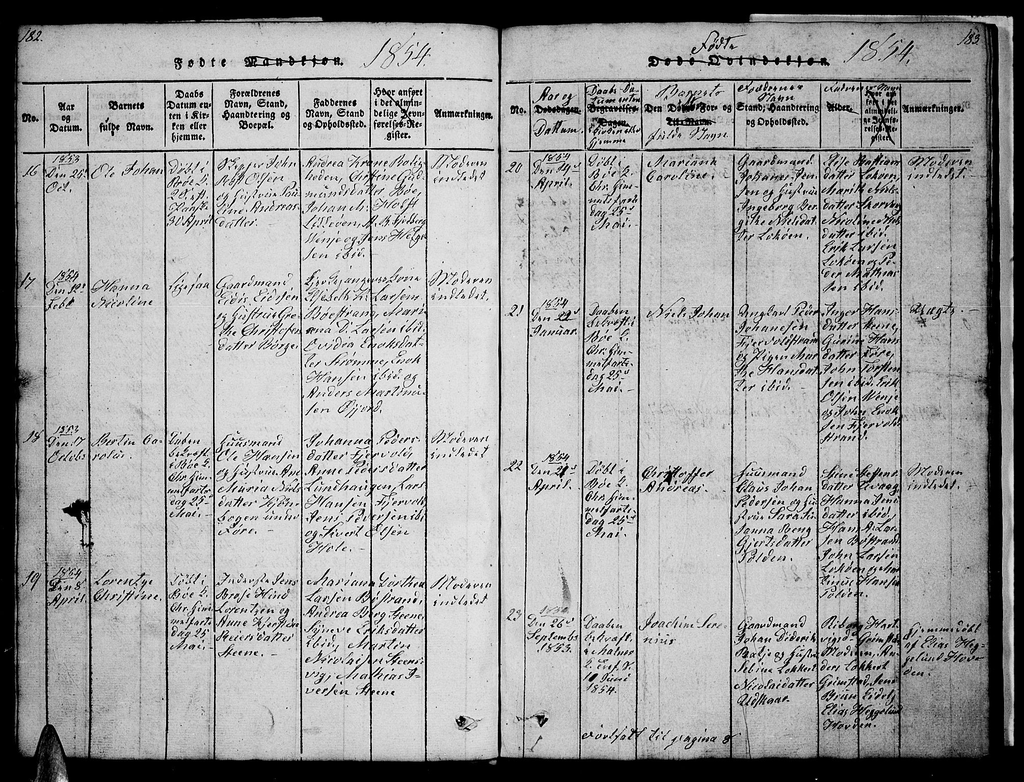 Ministerialprotokoller, klokkerbøker og fødselsregistre - Nordland, SAT/A-1459/891/L1312: Parish register (copy) no. 891C01, 1820-1856, p. 182-183