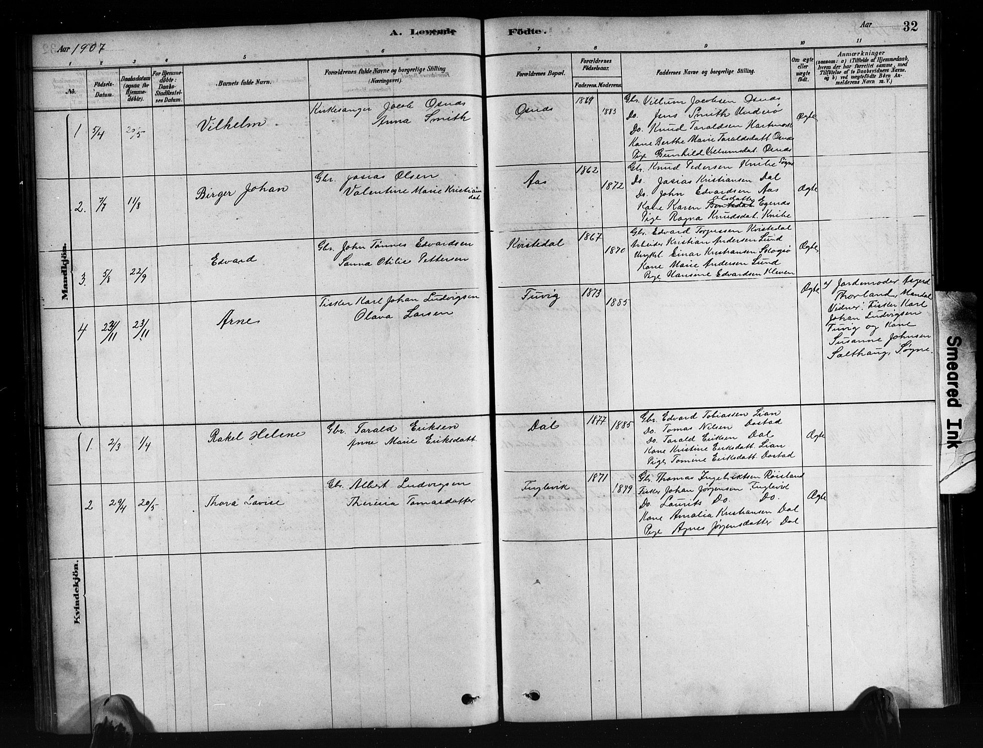 Mandal sokneprestkontor, SAK/1111-0030/F/Fb/Fbb/L0004: Parish register (copy) no. B 4, 1878-1913, p. 32
