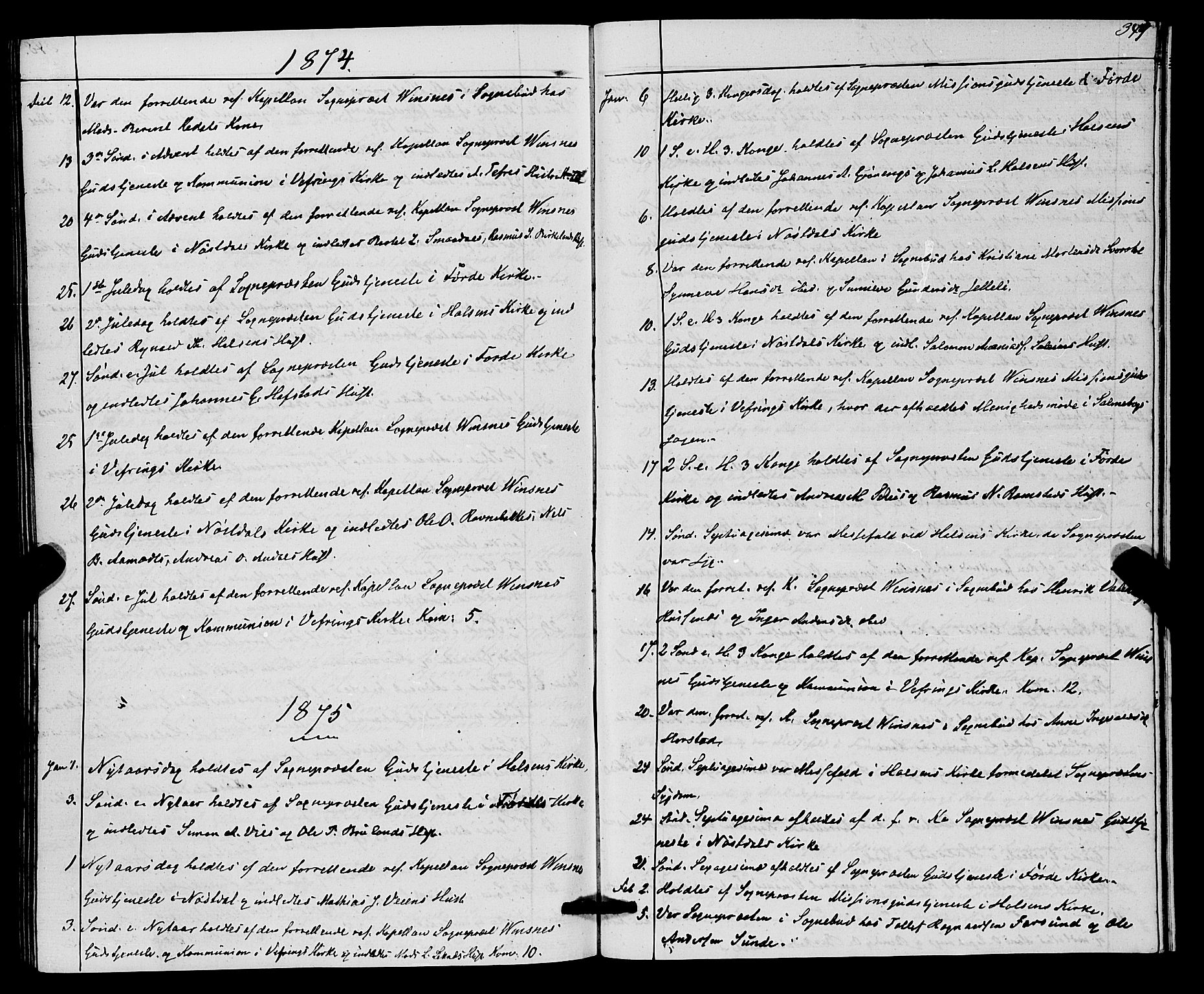 Førde sokneprestembete, AV/SAB-A-79901/H/Haa/Haaa/L0010: Parish register (official) no. A 10, 1861-1876, p. 349