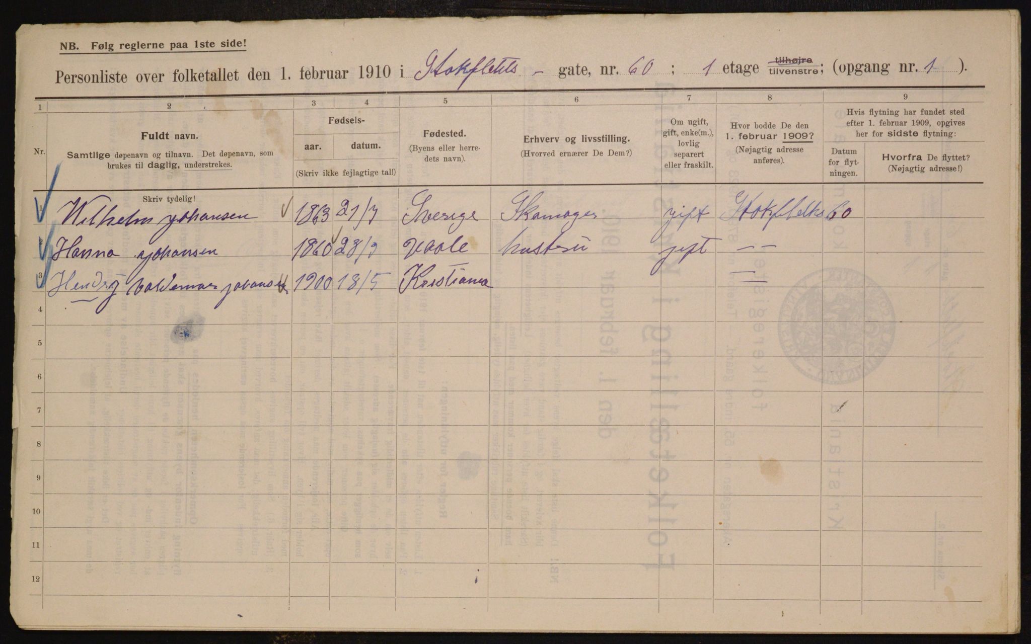 OBA, Municipal Census 1910 for Kristiania, 1910, p. 97198