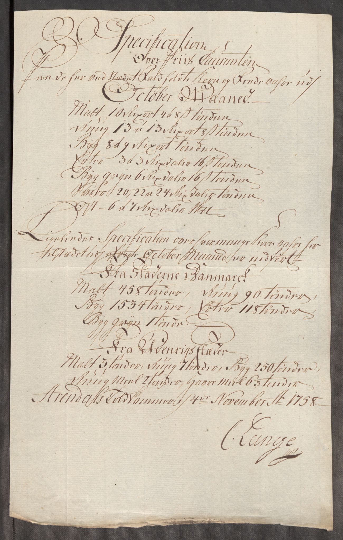 Rentekammeret inntil 1814, Realistisk ordnet avdeling, AV/RA-EA-4070/Oe/L0006: [Ø1]: Priskuranter, 1758-1760, p. 263