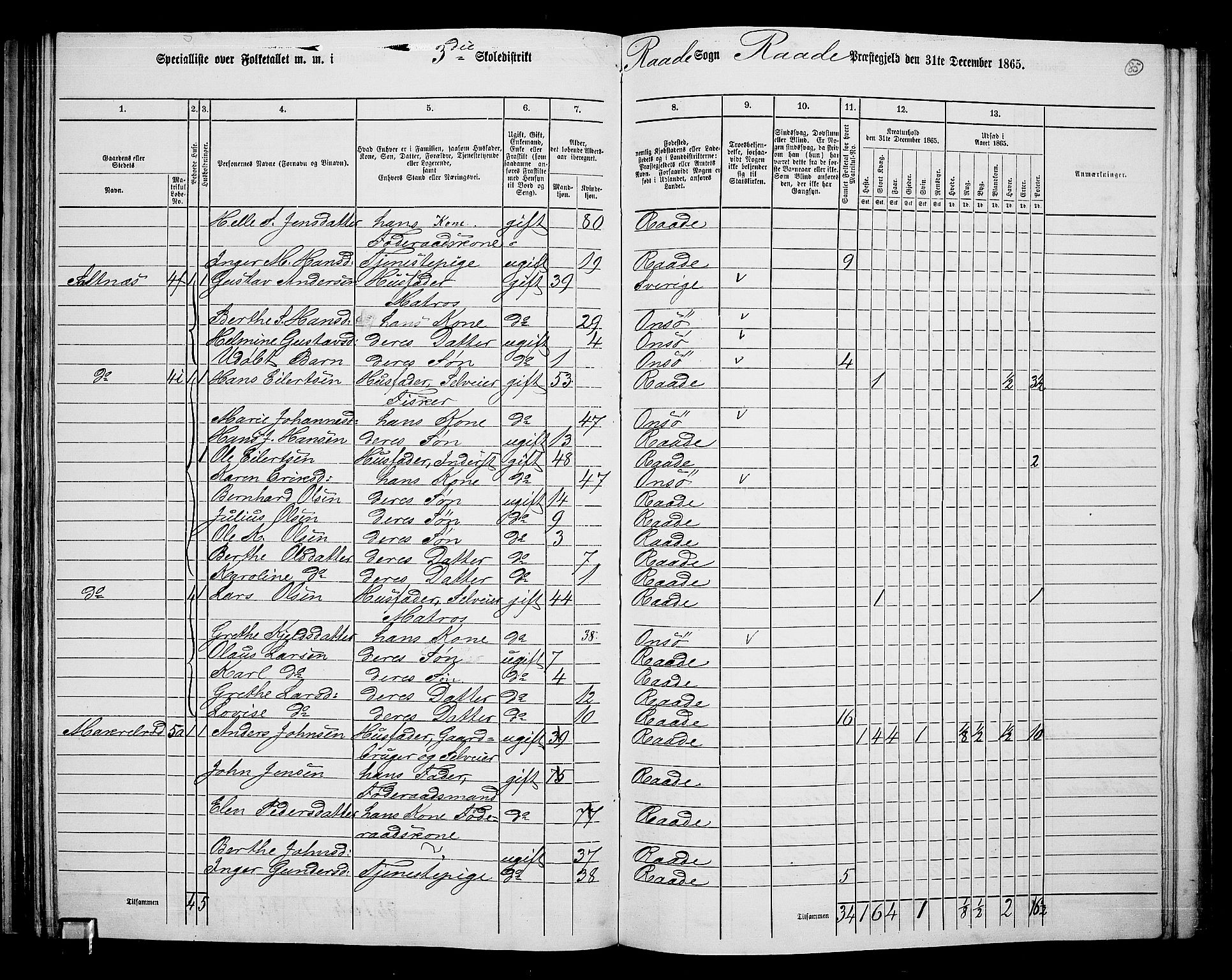 RA, 1865 census for Råde, 1865, p. 77