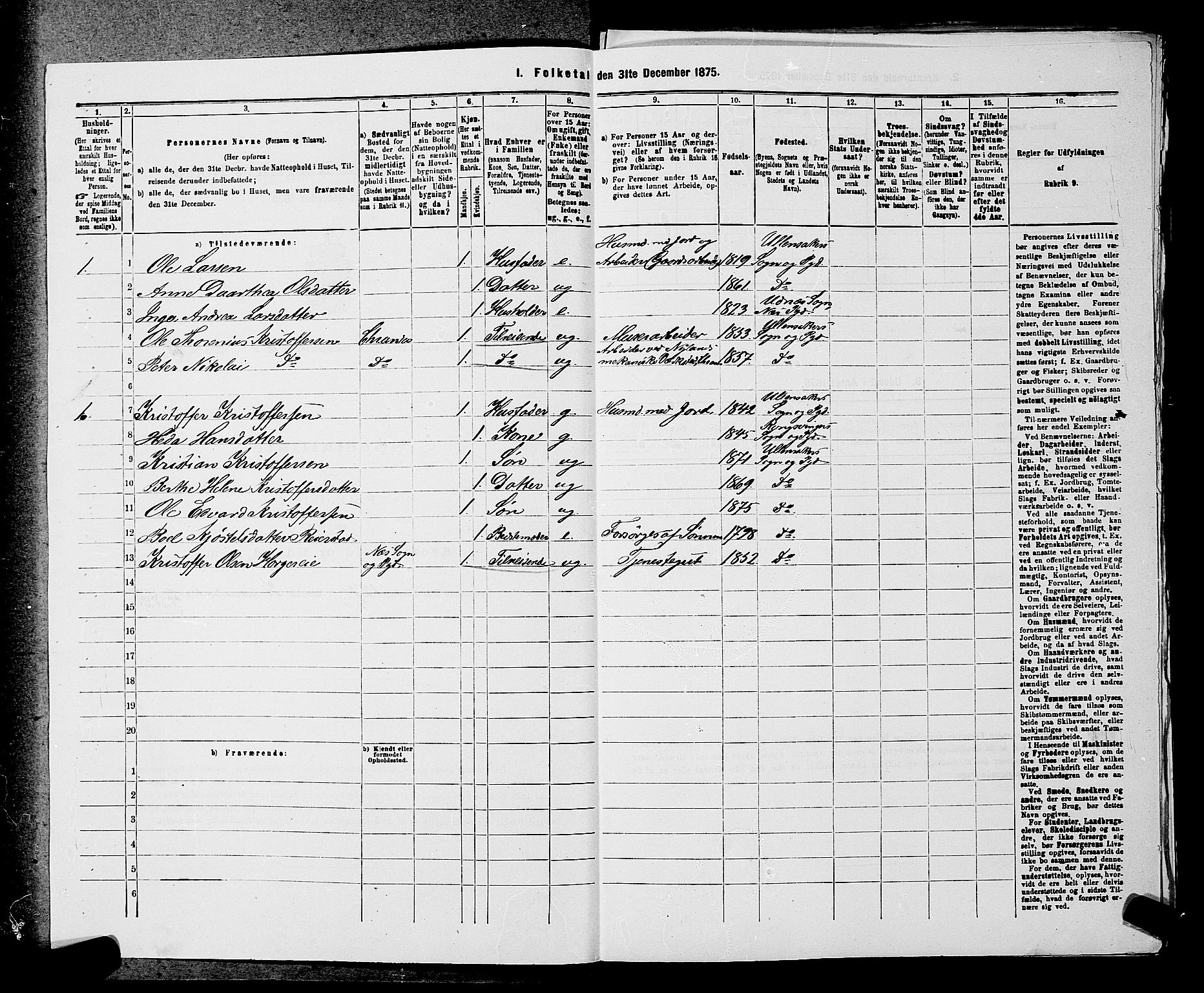 RA, 1875 census for 0235P Ullensaker, 1875, p. 654