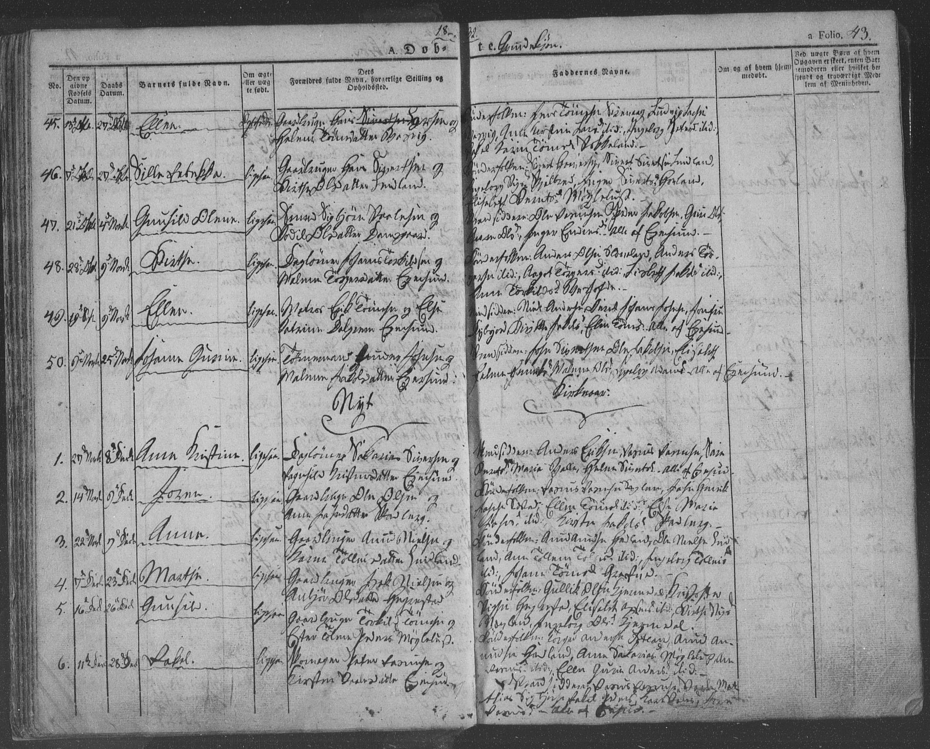Eigersund sokneprestkontor, AV/SAST-A-101807/001/30/30BA/L0009: Parish register (official) no. A 9, 1827-1850, p. 43