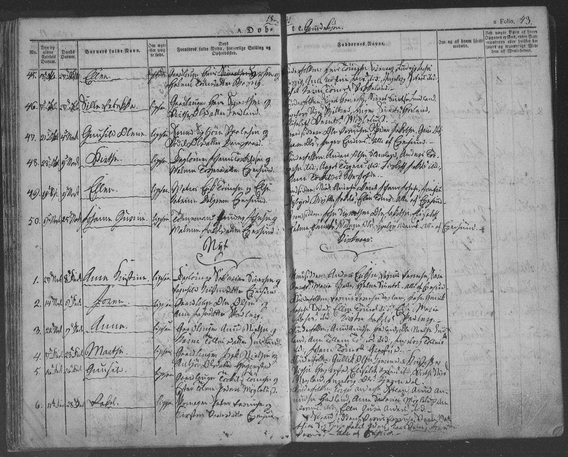 Eigersund sokneprestkontor, AV/SAST-A-101807/S08/L0009: Parish register (official) no. A 9, 1827-1850, p. 43