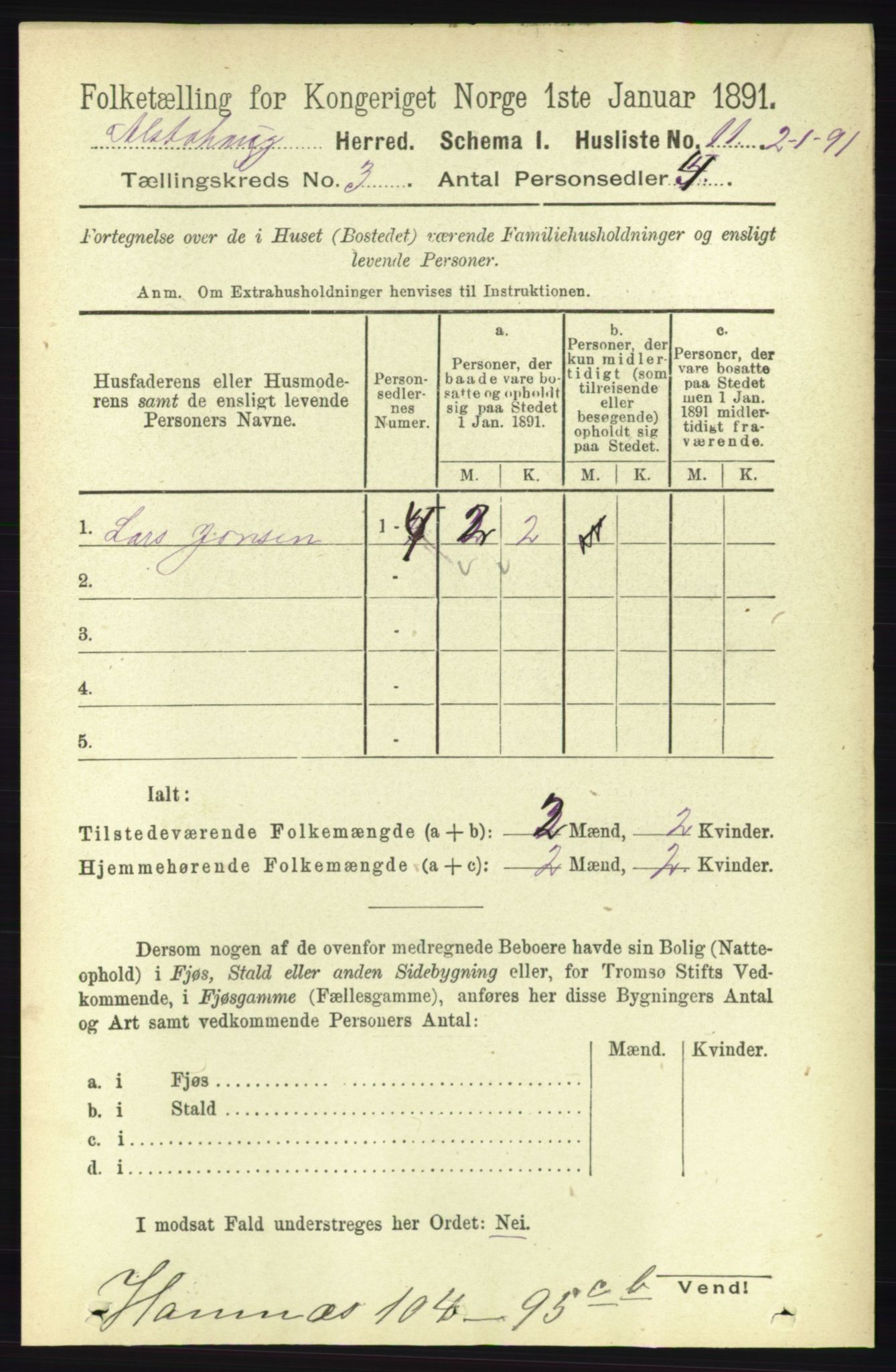 RA, 1891 census for 1820 Alstahaug, 1891, p. 1046