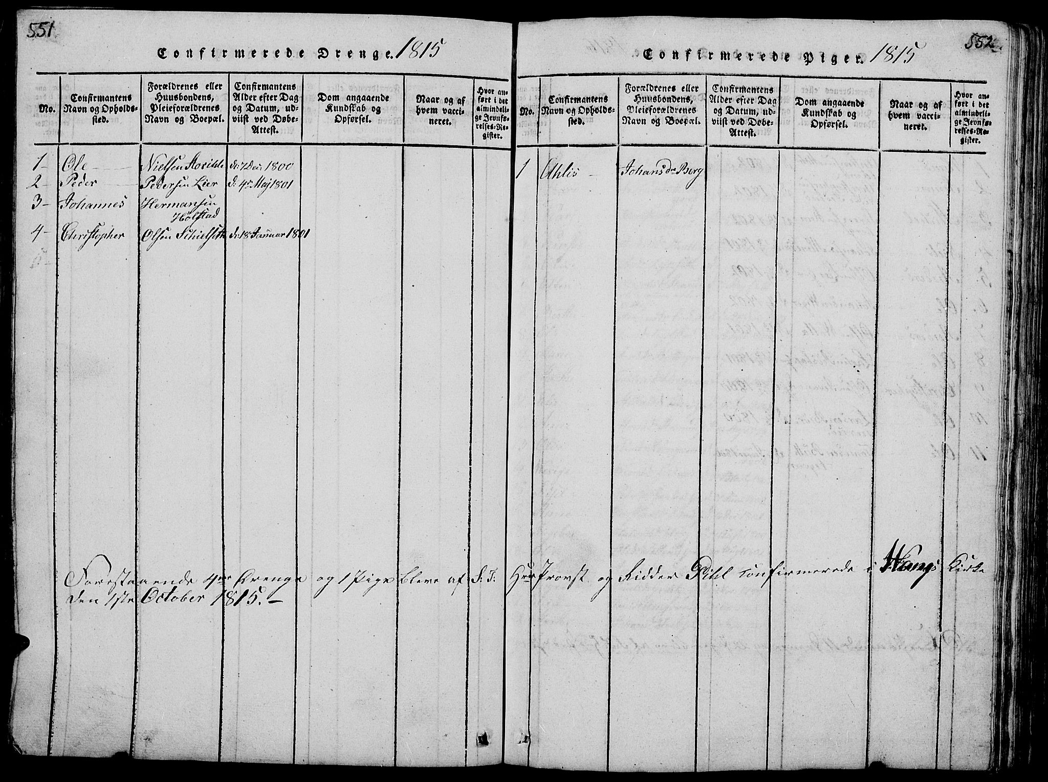 Vang prestekontor, Hedmark, SAH/PREST-008/H/Ha/Hab/L0005: Parish register (copy) no. 5, 1815-1836, p. 551-552