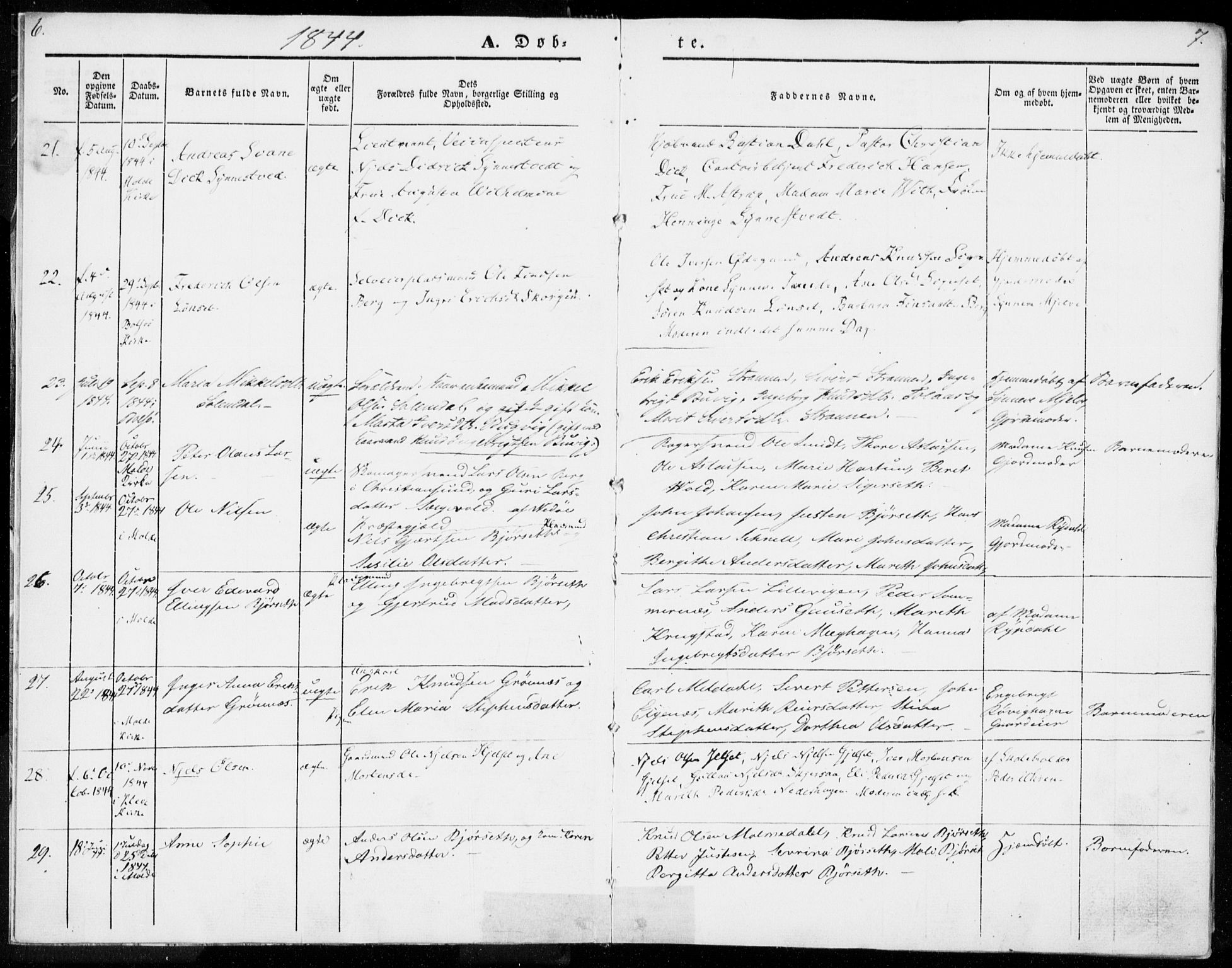 Ministerialprotokoller, klokkerbøker og fødselsregistre - Møre og Romsdal, SAT/A-1454/555/L0653: Parish register (official) no. 555A04, 1843-1869, p. 6-7