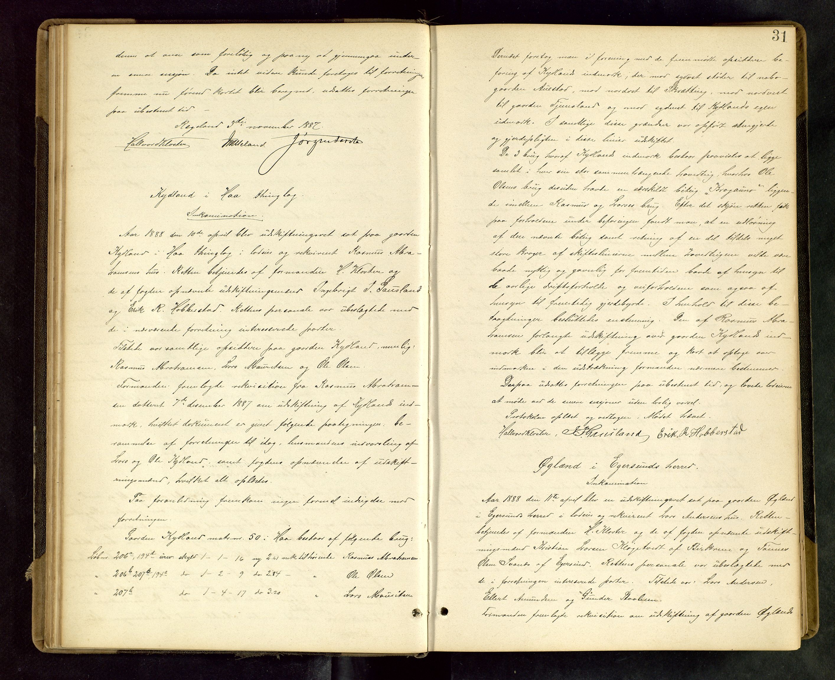 Rogaland jordskifterett, AV/SAST-A-102426/Oa/L0049: Forhandlingsprotokoll, 1887-1892, p. 31