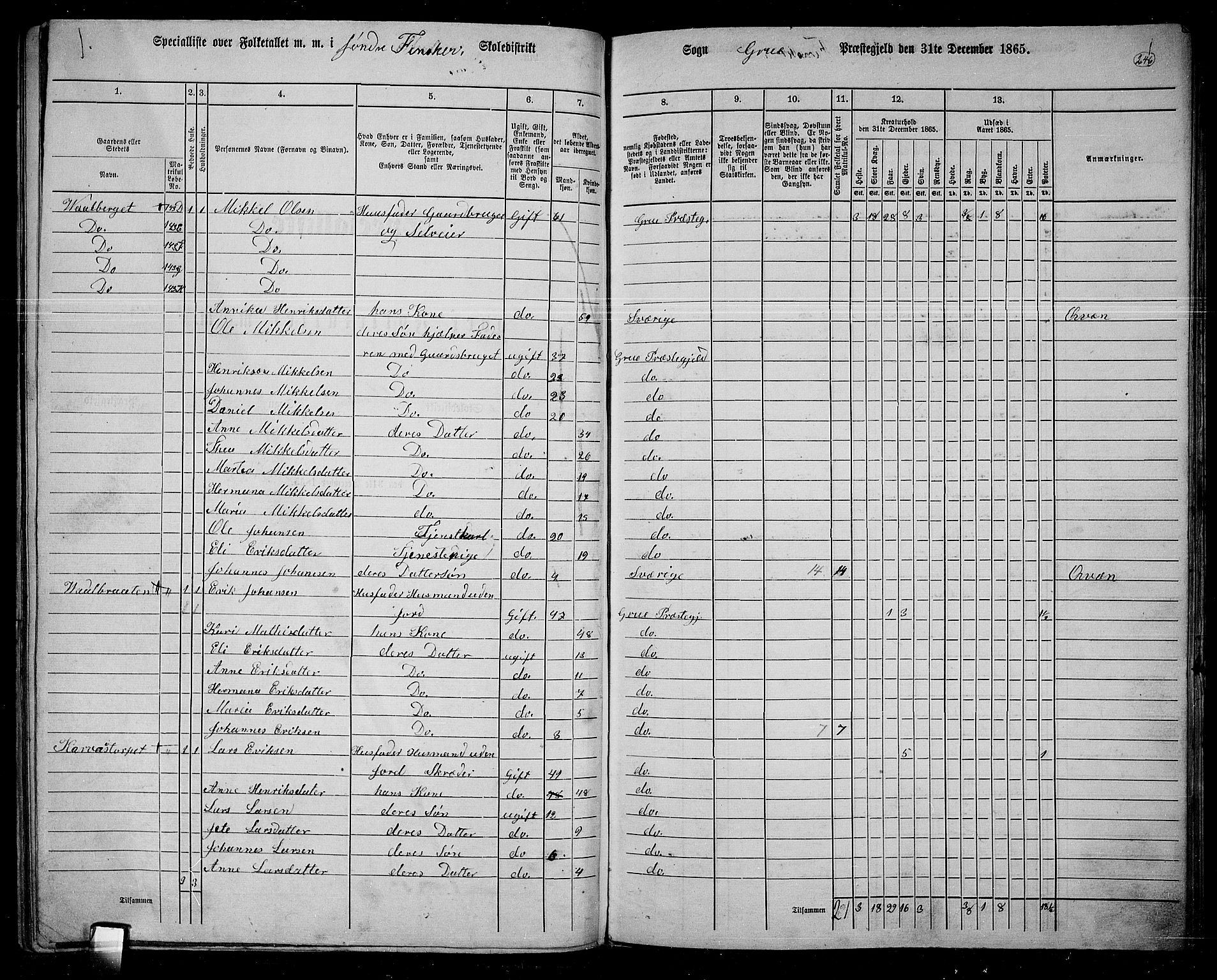 RA, 1865 census for Grue, 1865, p. 216