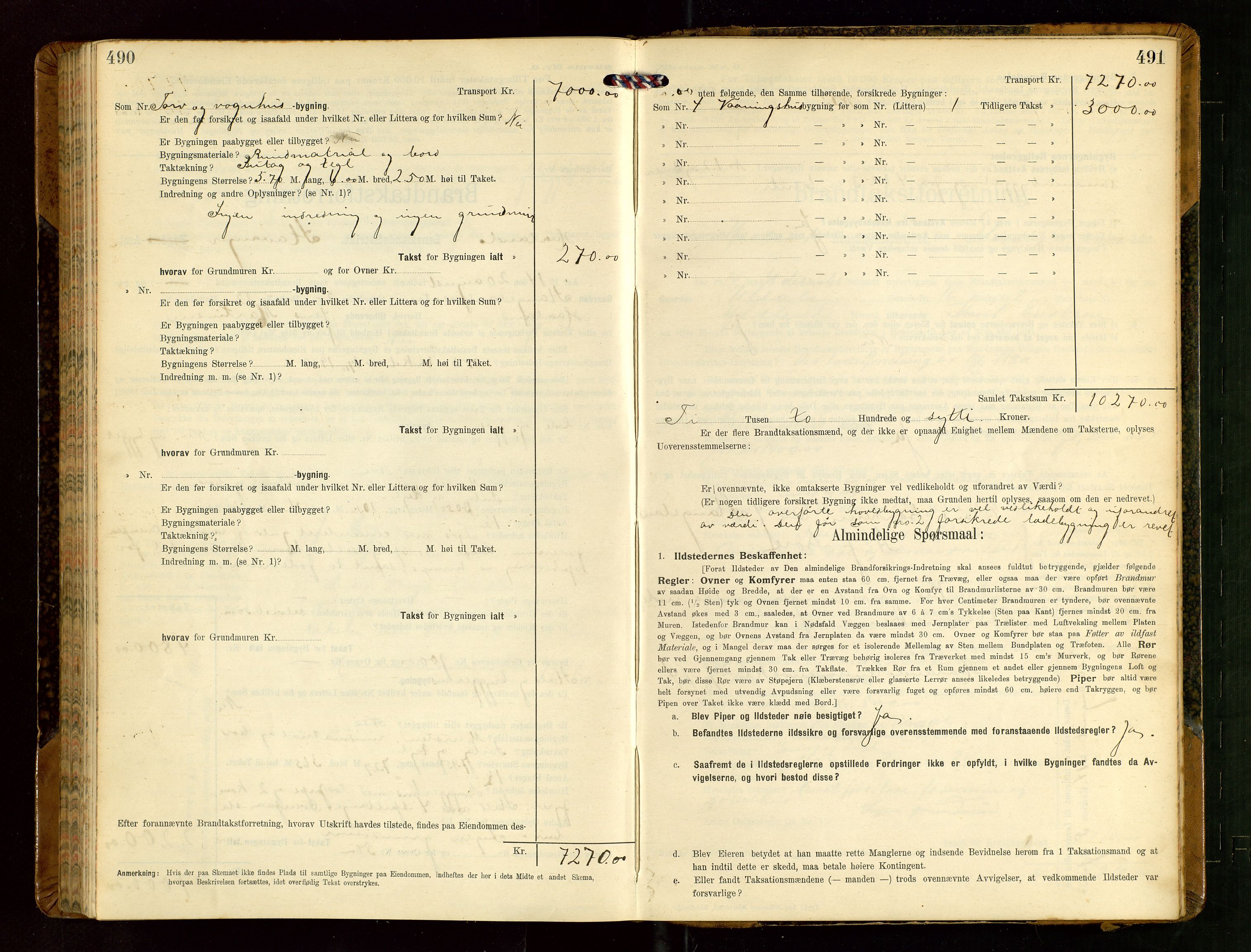 Håland lensmannskontor, AV/SAST-A-100100/Gob/L0004: Branntakstprotokoll - skjematakst. Register i boken., 1913-1915, p. 490-491