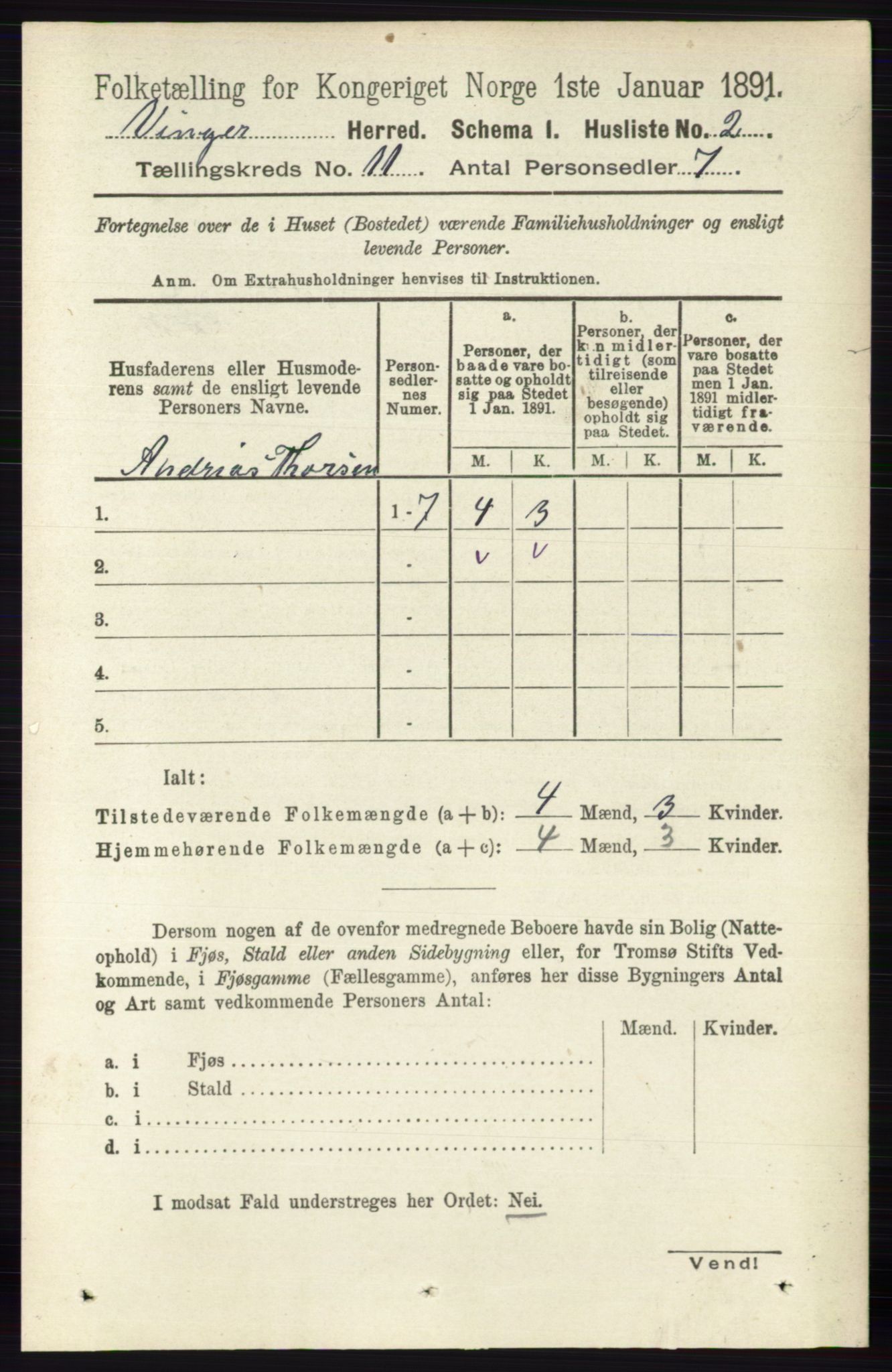 RA, 1891 census for 0421 Vinger, 1891, p. 5283