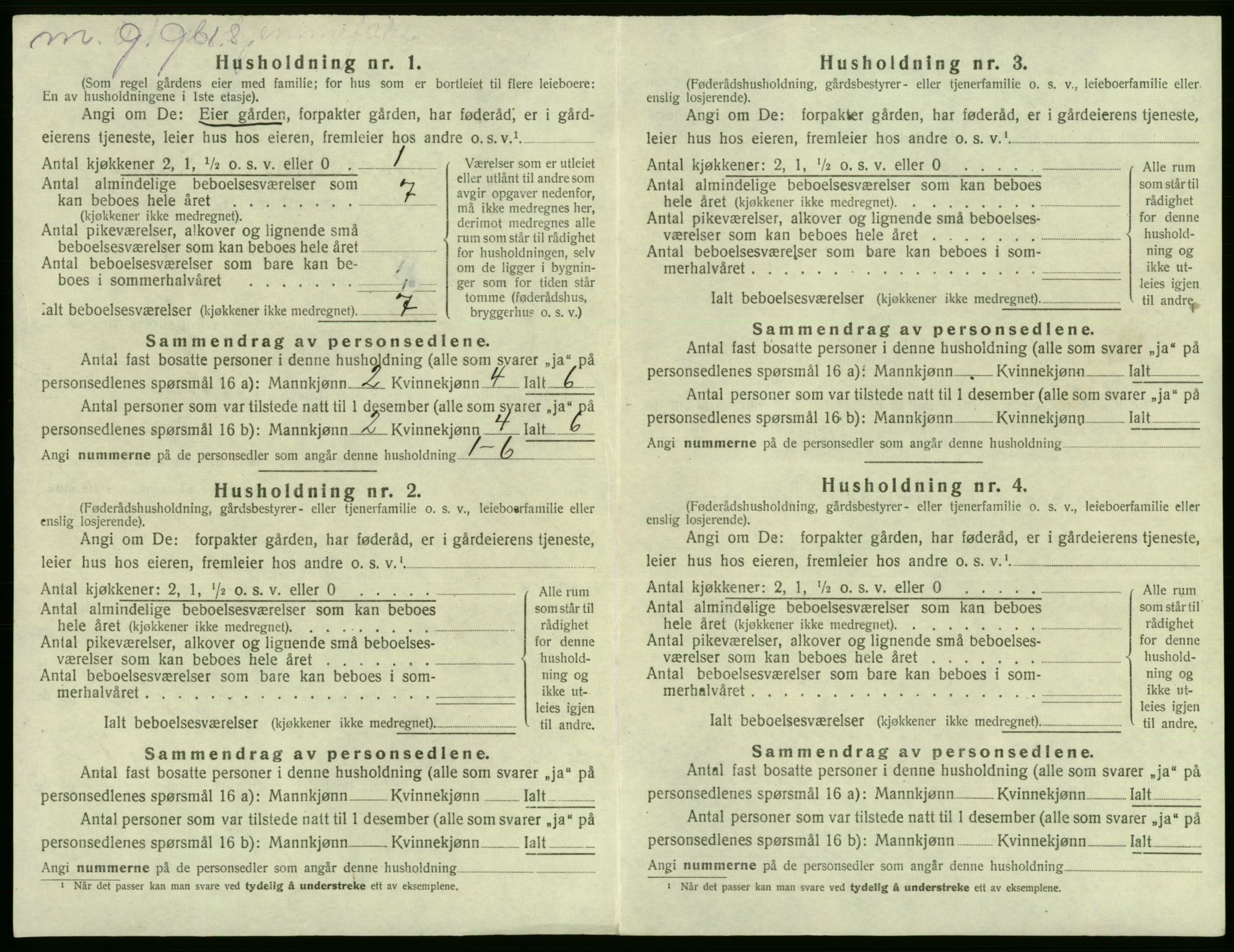 SAB, 1920 census for Fjell, 1920, p. 288