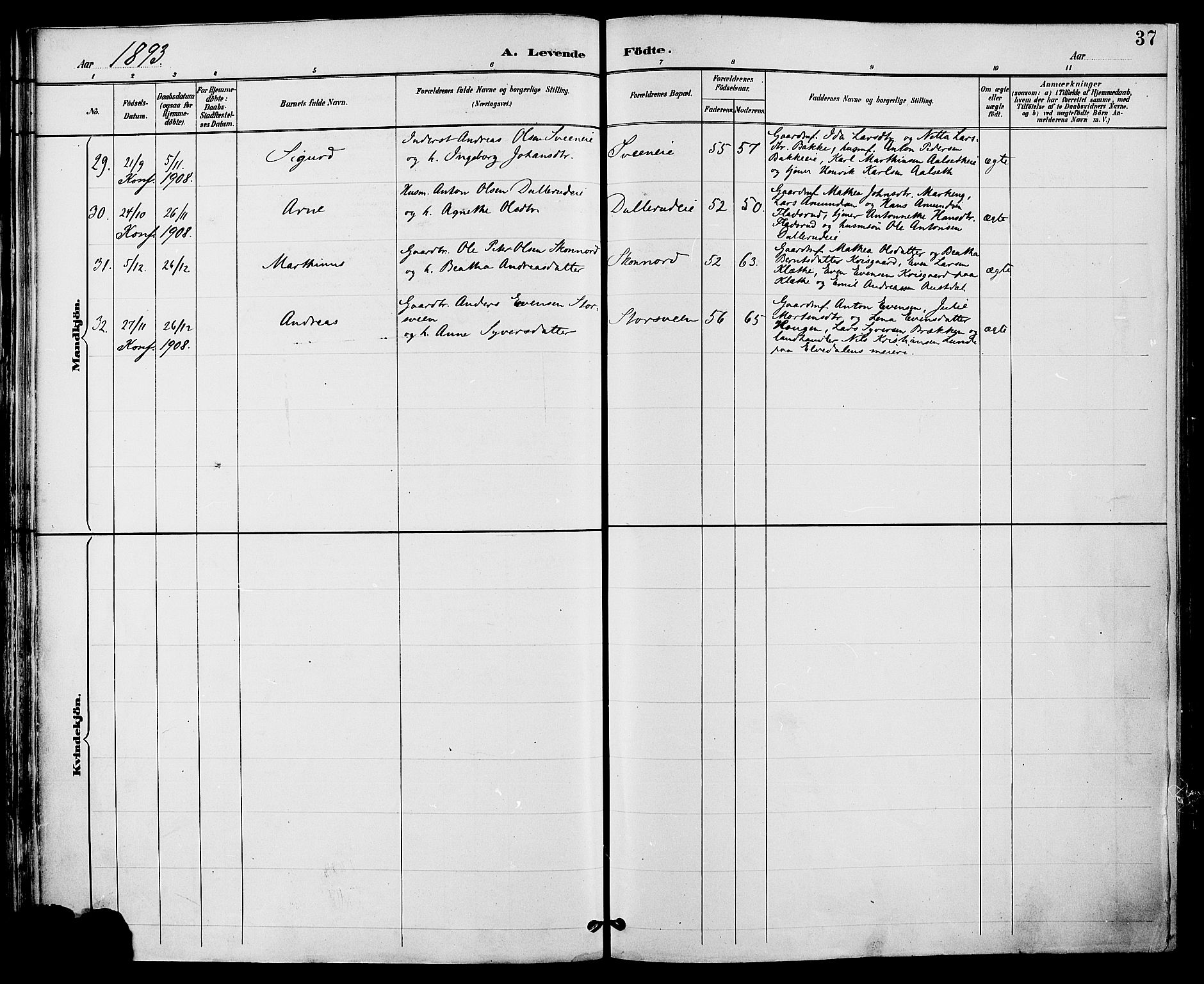 Biri prestekontor, AV/SAH-PREST-096/H/Ha/Haa/L0007: Parish register (official) no. 7, 1887-1893, p. 37