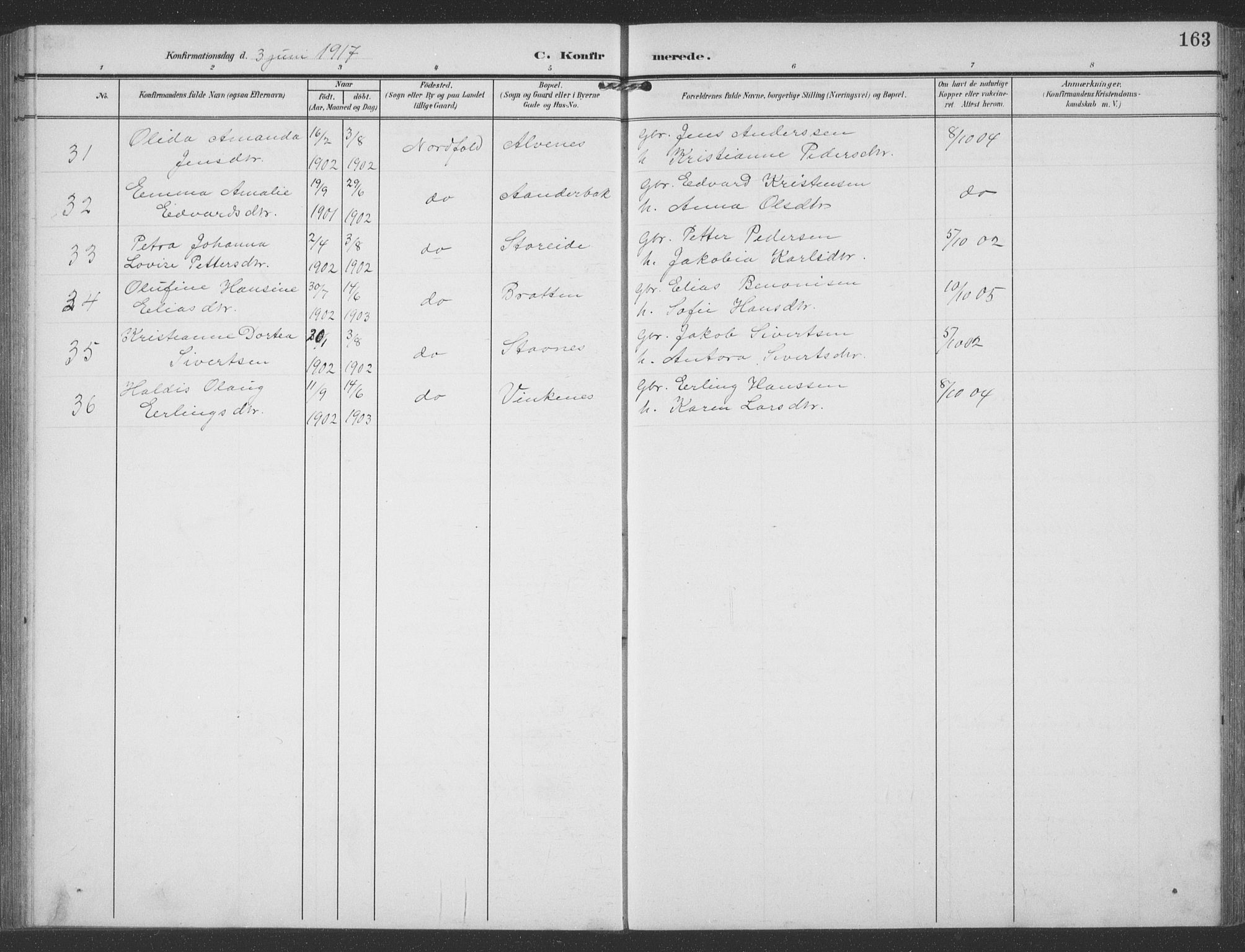 Ministerialprotokoller, klokkerbøker og fødselsregistre - Nordland, SAT/A-1459/858/L0835: Parish register (copy) no. 858C02, 1904-1940, p. 163