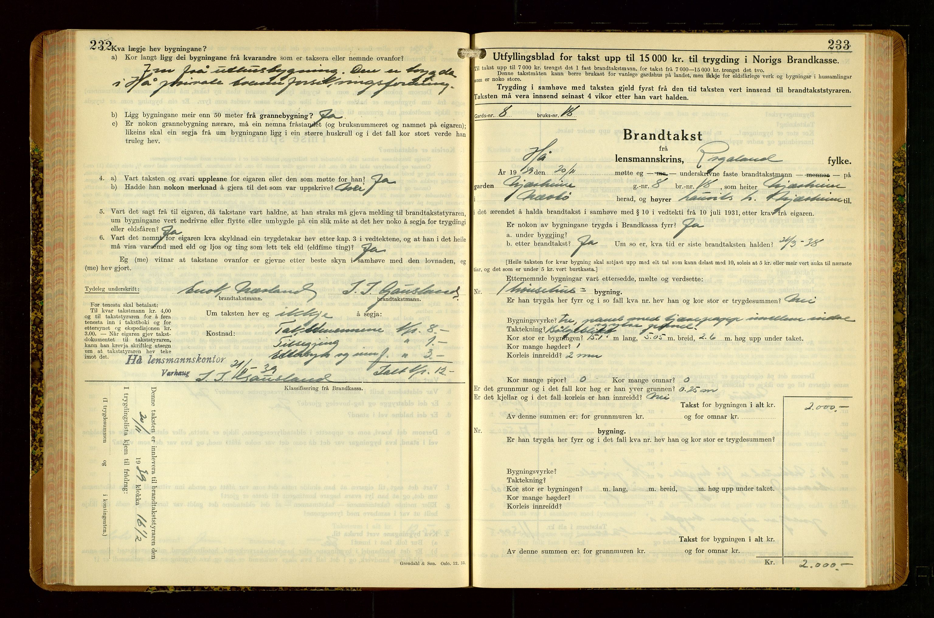 Hå lensmannskontor, SAST/A-100456/Goa/L0007: Takstprotokoll (skjema), 1938-1949, p. 232-233