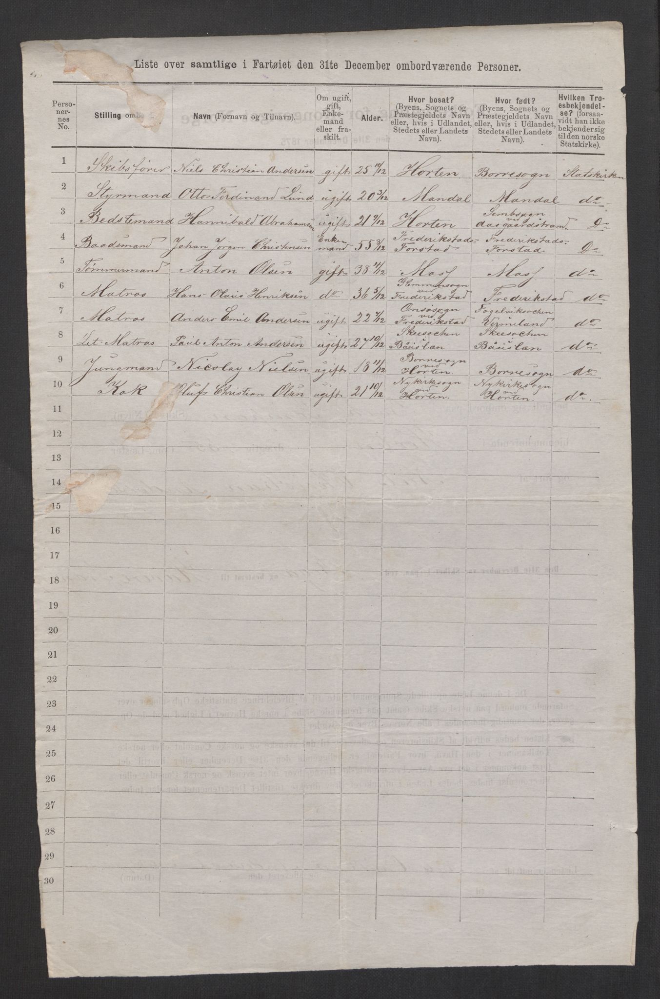 RA, 1875 census, lists of crew on ships: Ships in ports abroad, 1875, p. 337