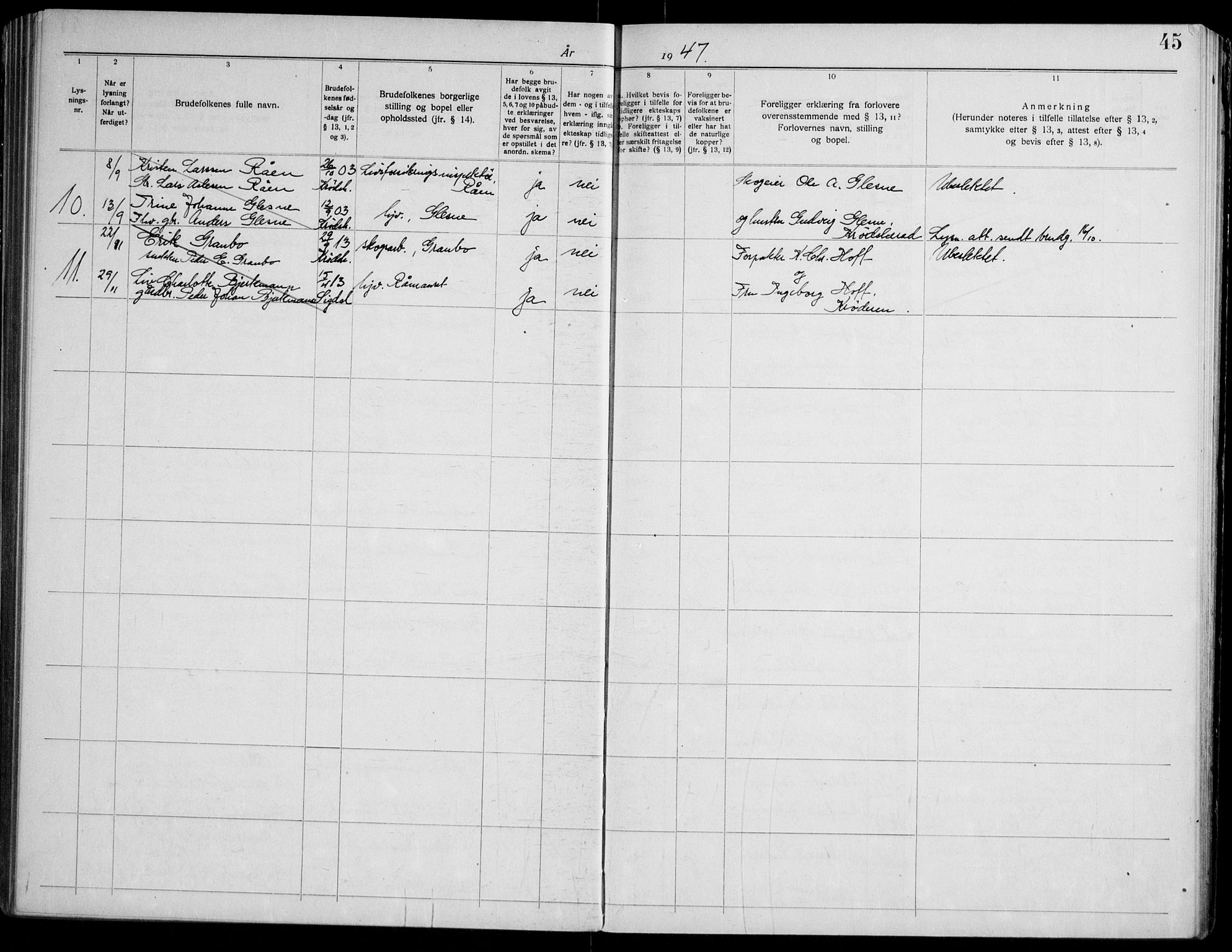 Krødsherad kirkebøker, AV/SAKO-A-19/H/Ha/L0001: Banns register no. 1, 1919-1953, p. 45