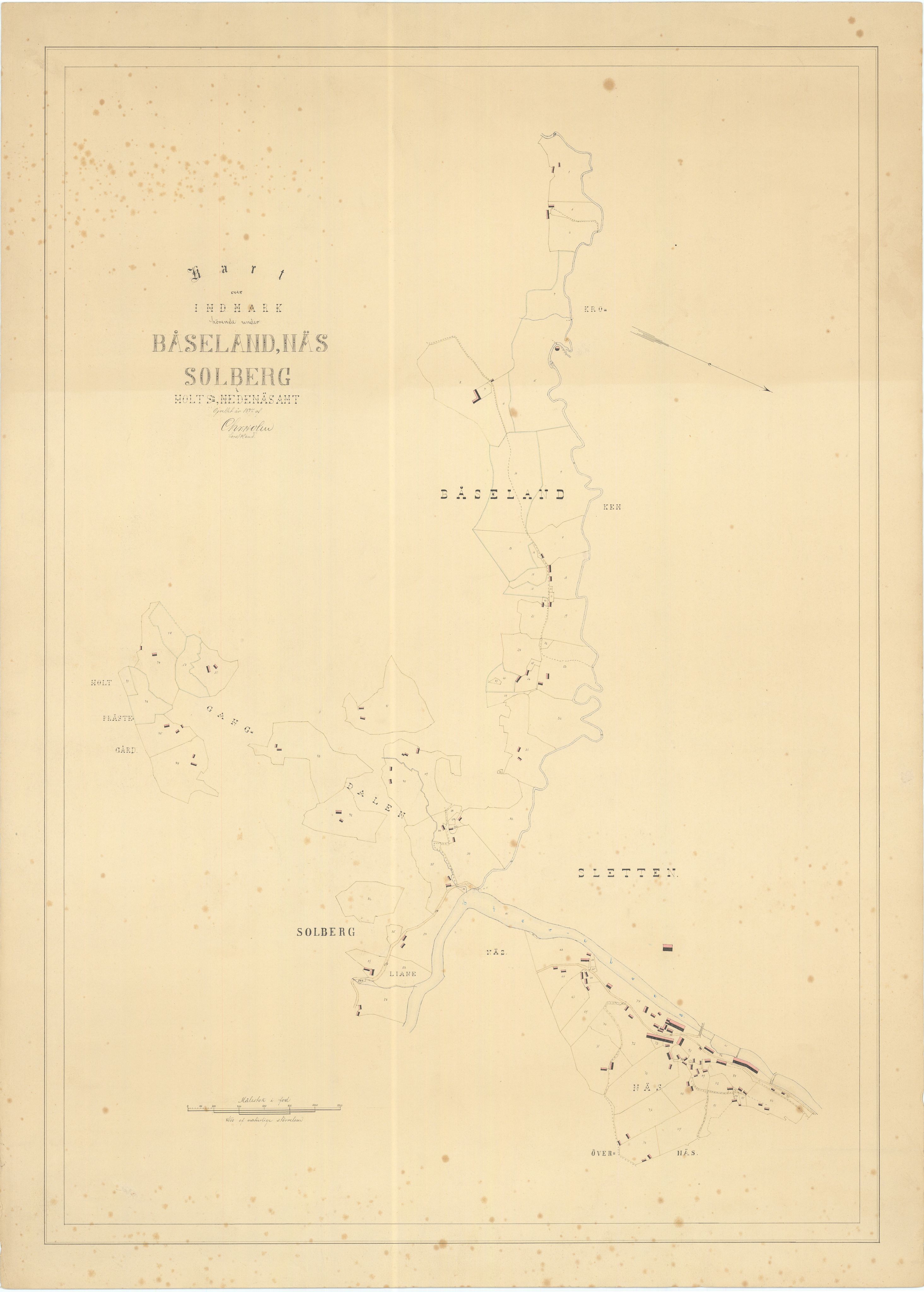 Jacob Aall & Søn AS, NESJ/NJM-007/04/L0001: Indmark hörende under Båseland, Næs, Solberg, 1877 Chr Holm, 1877