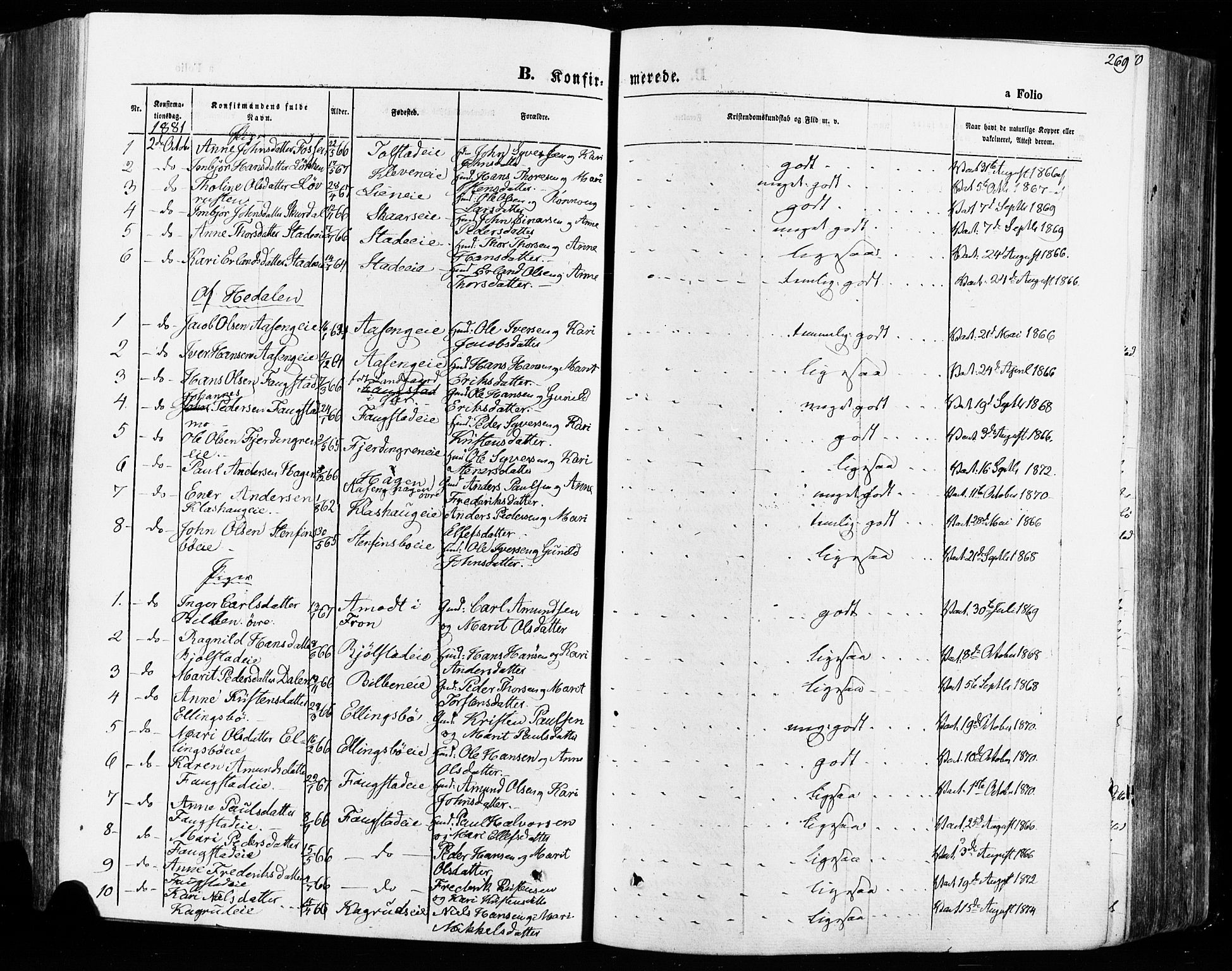 Vågå prestekontor, AV/SAH-PREST-076/H/Ha/Haa/L0007: Parish register (official) no. 7 /1, 1872-1886, p. 269