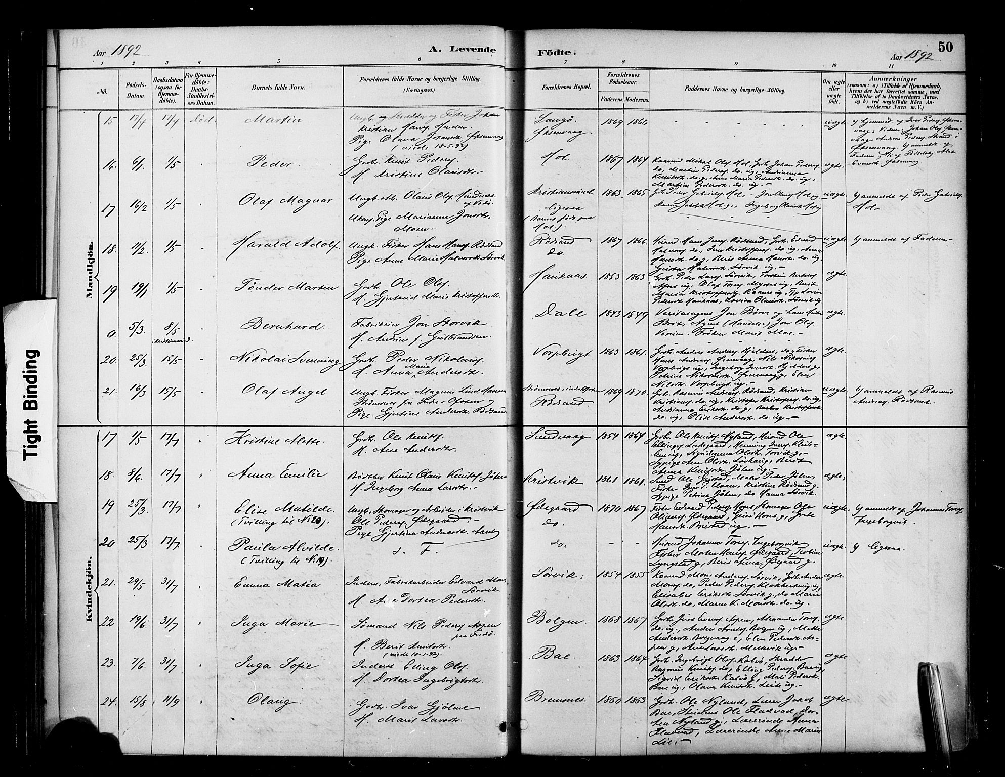 Ministerialprotokoller, klokkerbøker og fødselsregistre - Møre og Romsdal, AV/SAT-A-1454/569/L0819: Parish register (official) no. 569A05, 1885-1899, p. 50