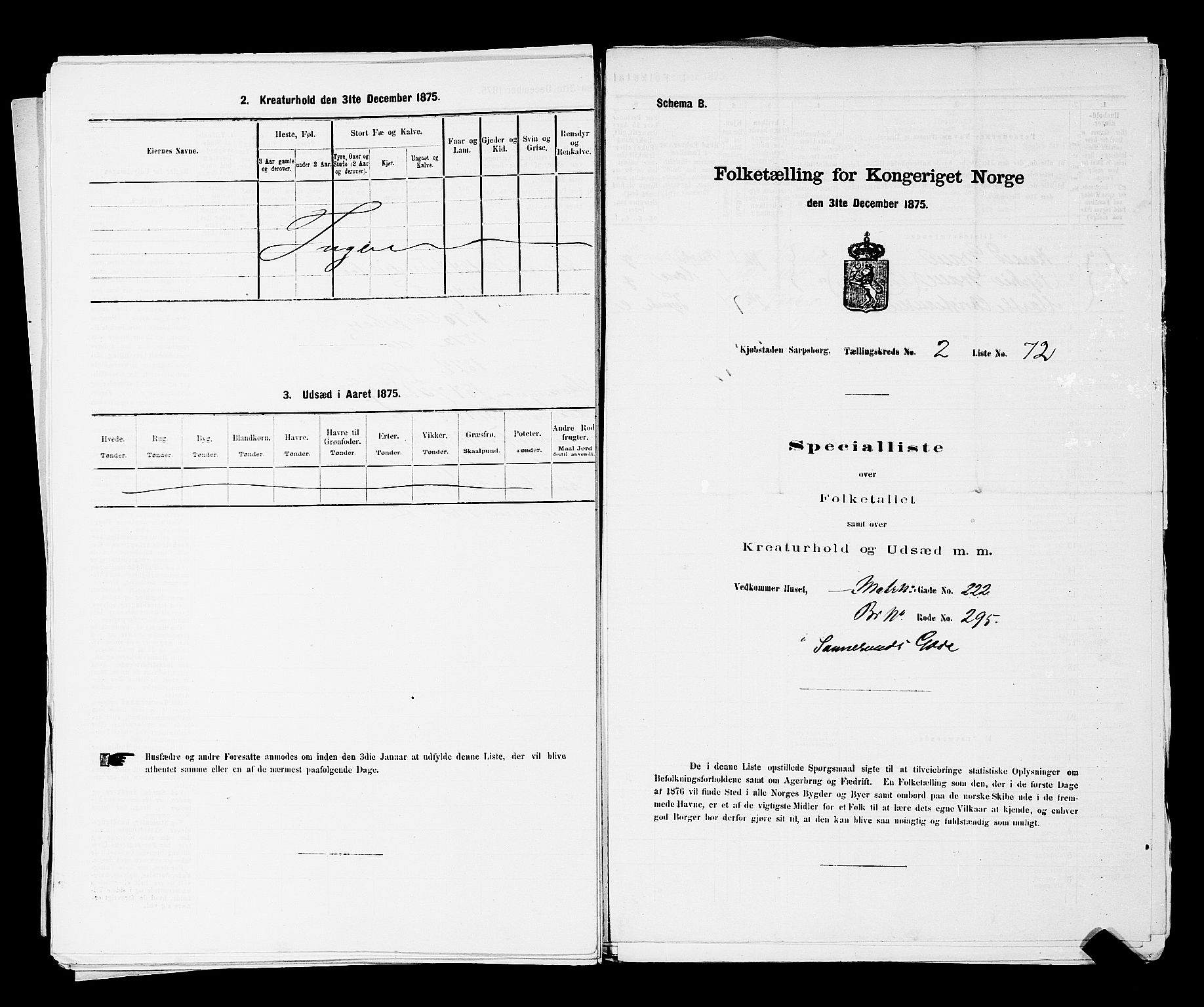 RA, 1875 census for 0102P Sarpsborg, 1875, p. 164