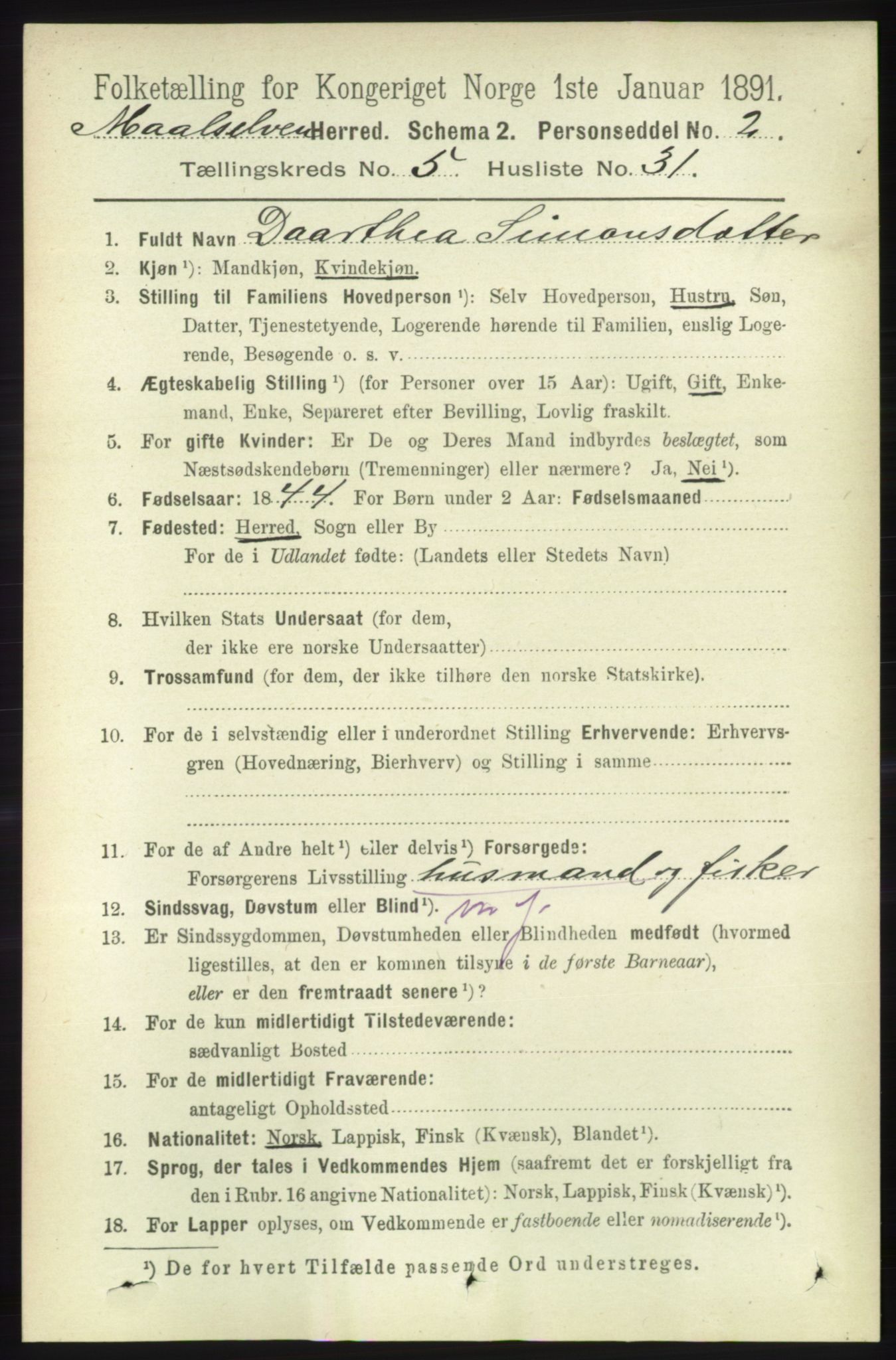 RA, 1891 census for 1924 Målselv, 1891, p. 1822