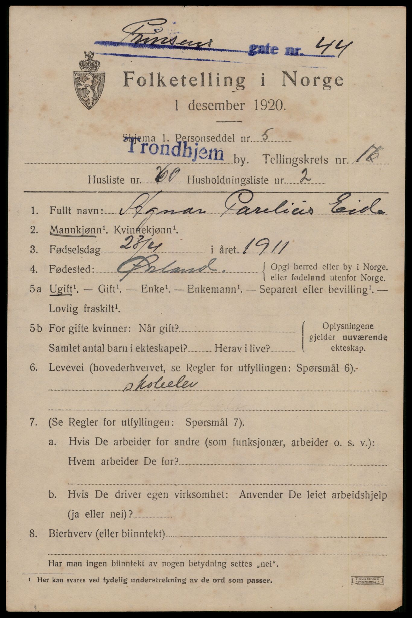 SAT, 1920 census for Trondheim, 1920, p. 55380