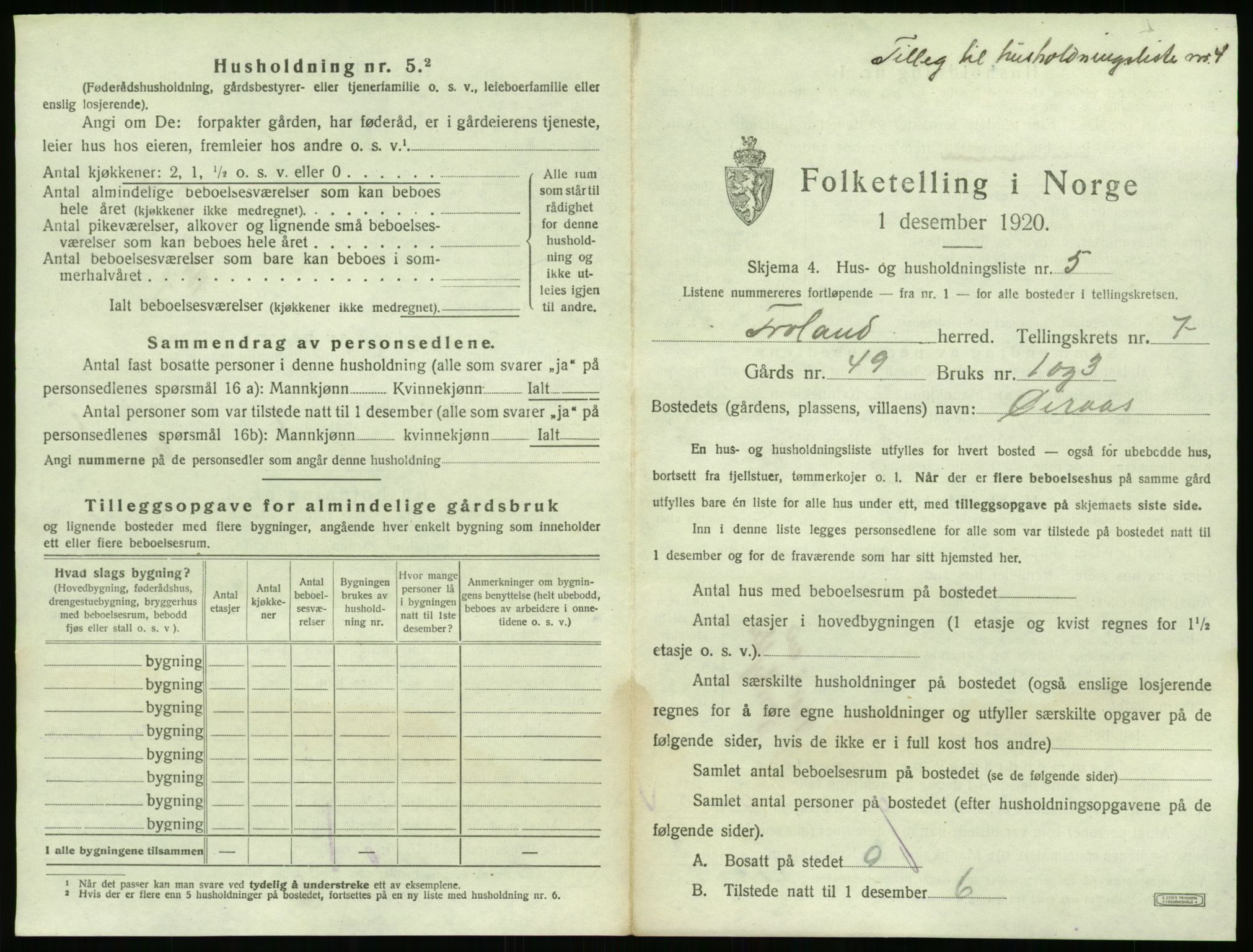 SAK, 1920 census for Froland, 1920, p. 645