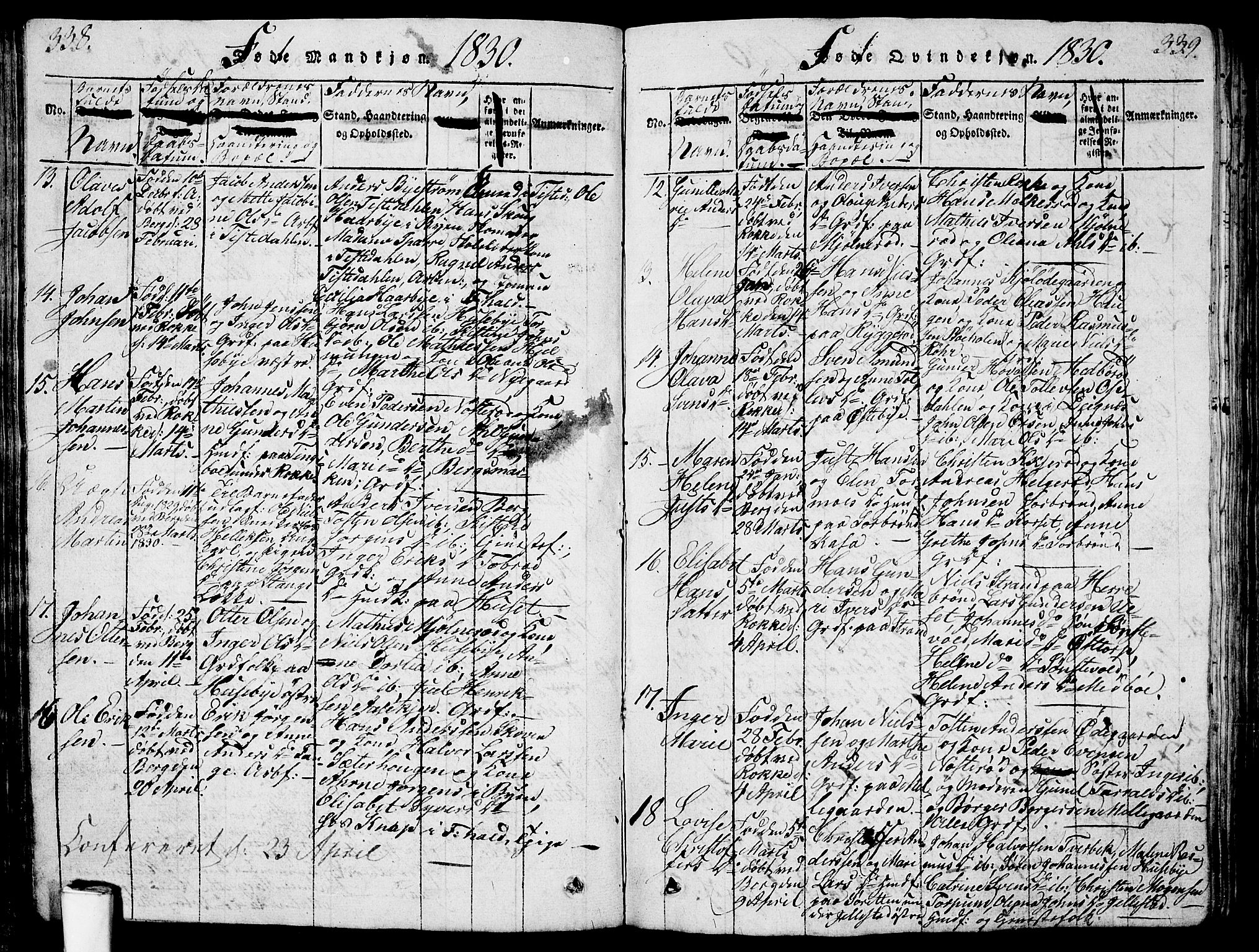 Berg prestekontor Kirkebøker, AV/SAO-A-10902/G/Ga/L0001: Parish register (copy) no. I 1, 1815-1832, p. 338-339