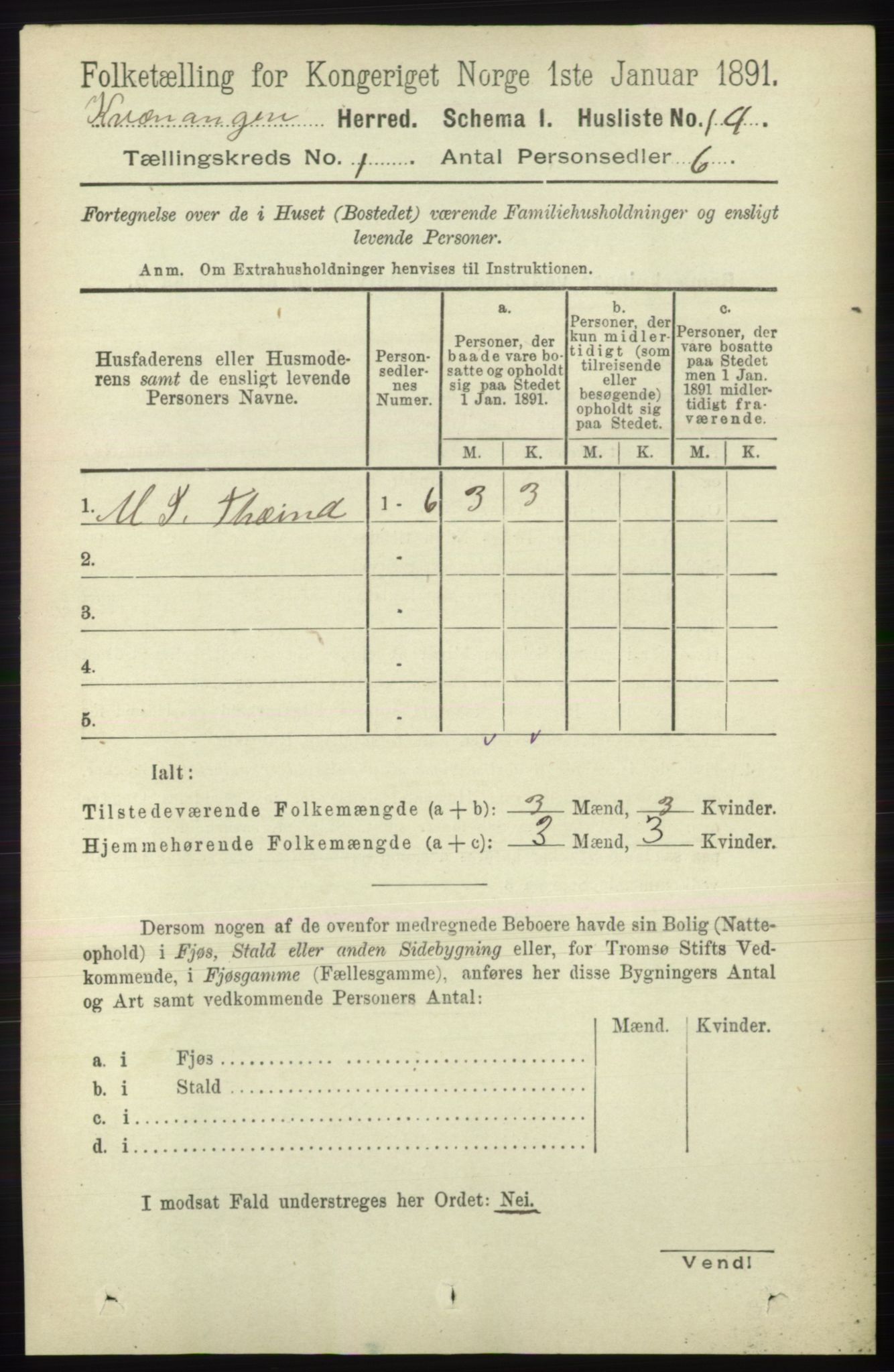 RA, 1891 census for 1943 Kvænangen, 1891, p. 27