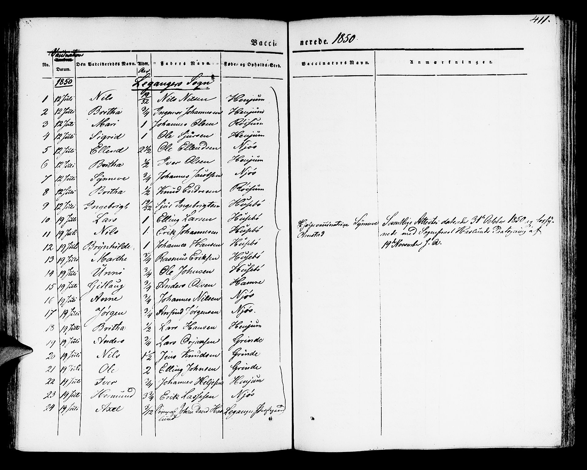 Leikanger sokneprestembete, SAB/A-81001: Parish register (official) no. A 7, 1838-1851, p. 411