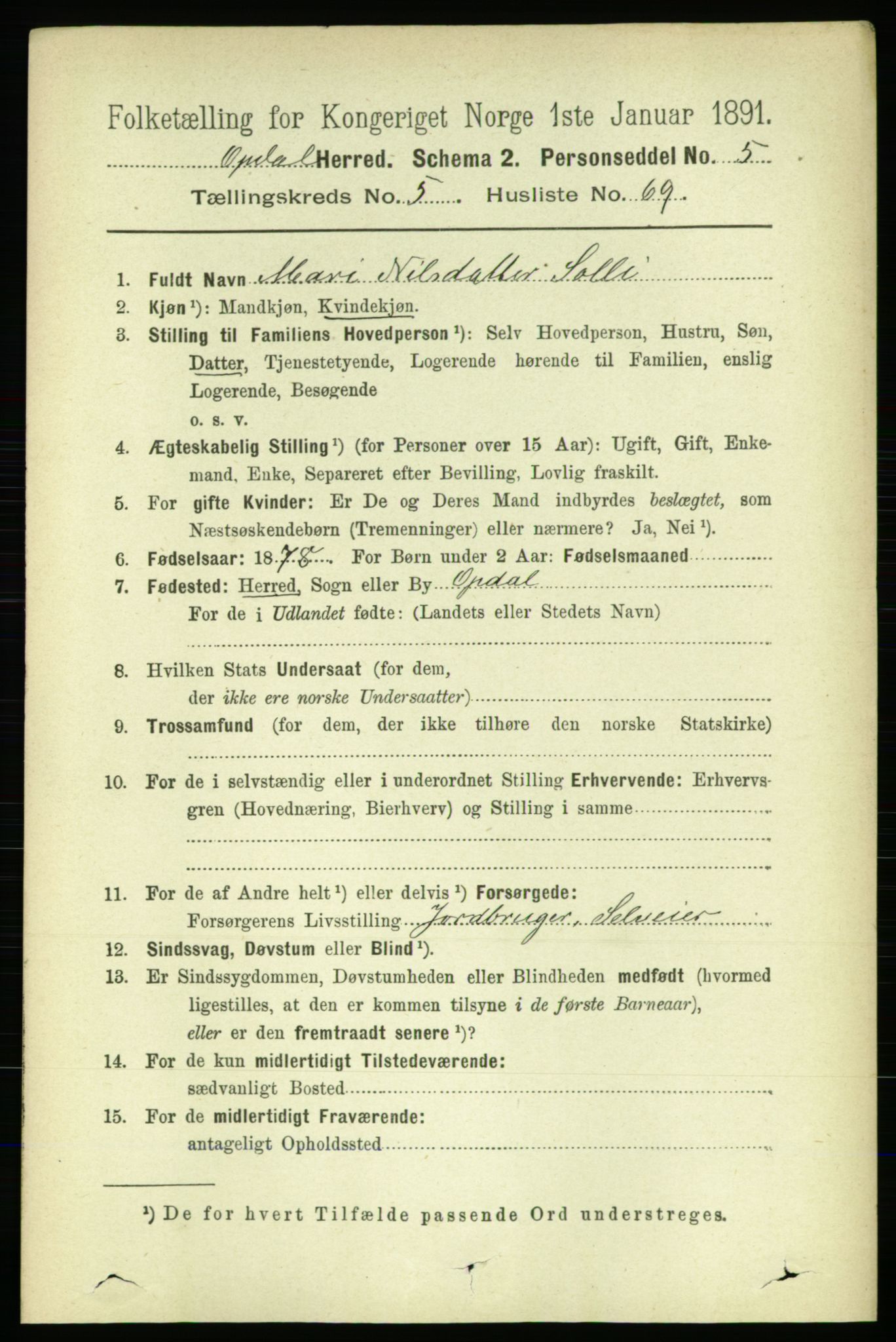 RA, 1891 census for 1634 Oppdal, 1891, p. 2661