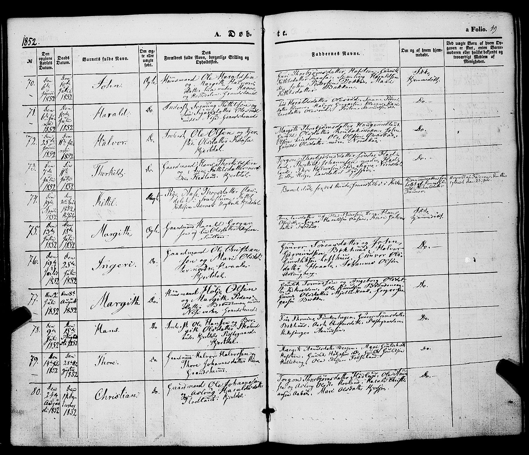 Hjartdal kirkebøker, AV/SAKO-A-270/F/Fa/L0008: Parish register (official) no. I 8, 1844-1859, p. 49