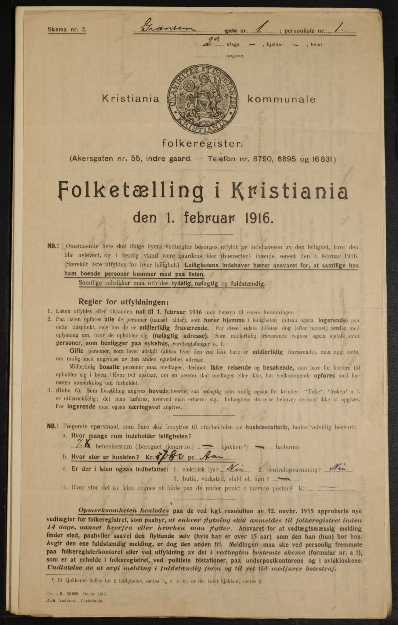 OBA, Municipal Census 1916 for Kristiania, 1916, p. 30268