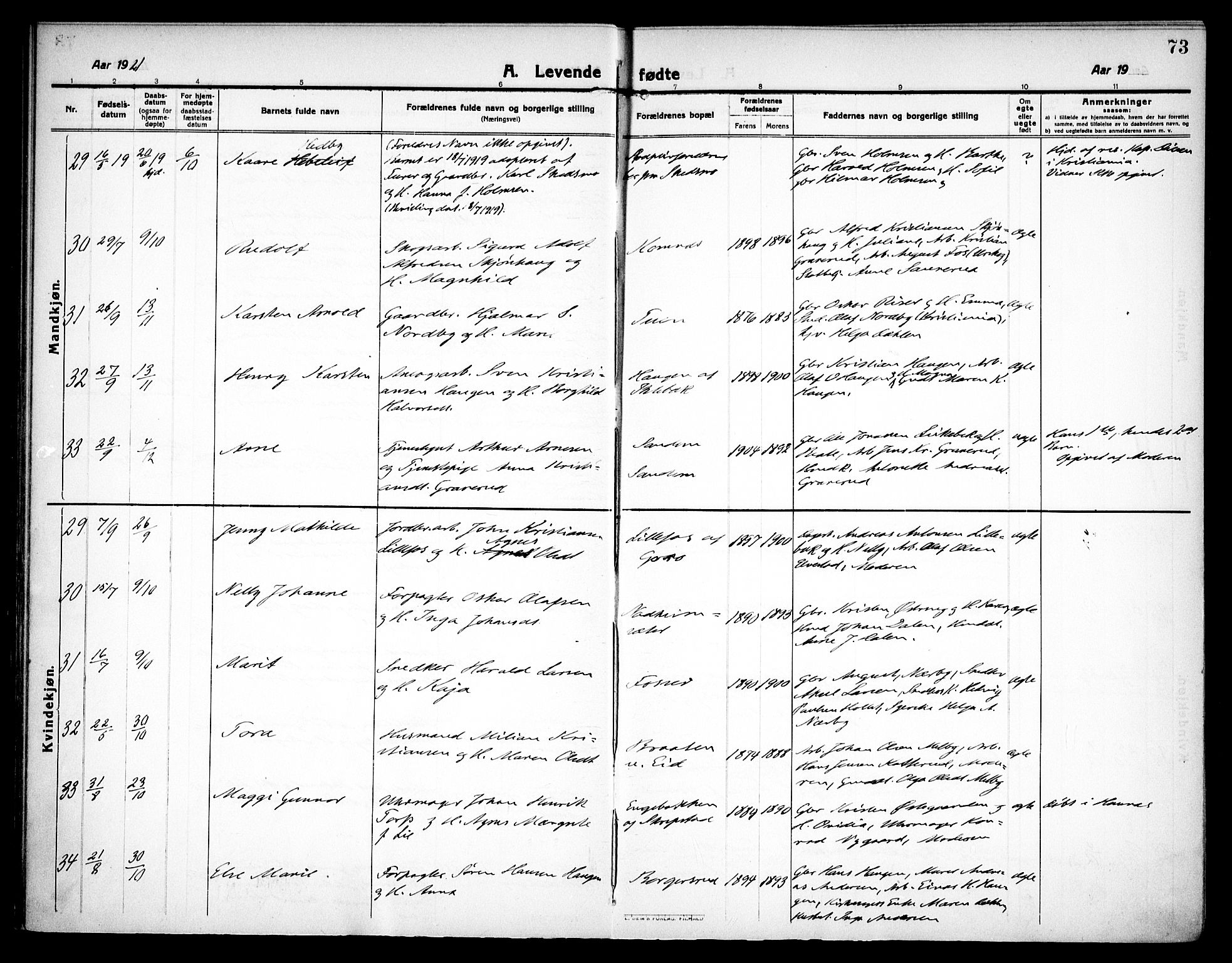 Høland prestekontor Kirkebøker, AV/SAO-A-10346a/F/Fa/L0016: Parish register (official) no. I 16, 1912-1921, p. 73