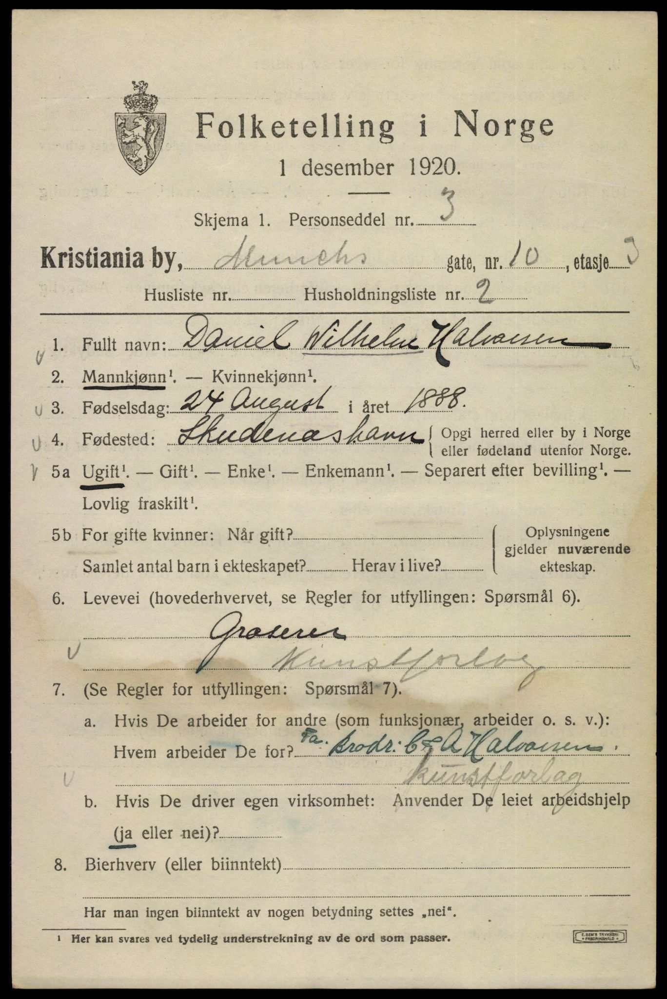 SAO, 1920 census for Kristiania, 1920, p. 400413