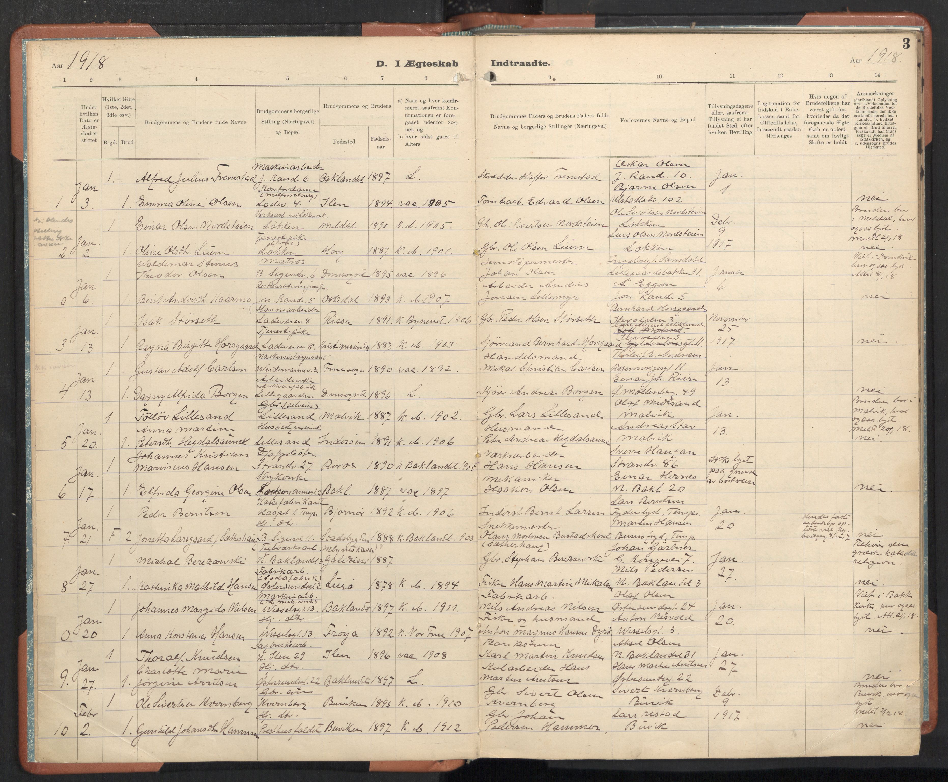 Ministerialprotokoller, klokkerbøker og fødselsregistre - Sør-Trøndelag, SAT/A-1456/605/L0245: Parish register (official) no. 605A07, 1916-1938, p. 3