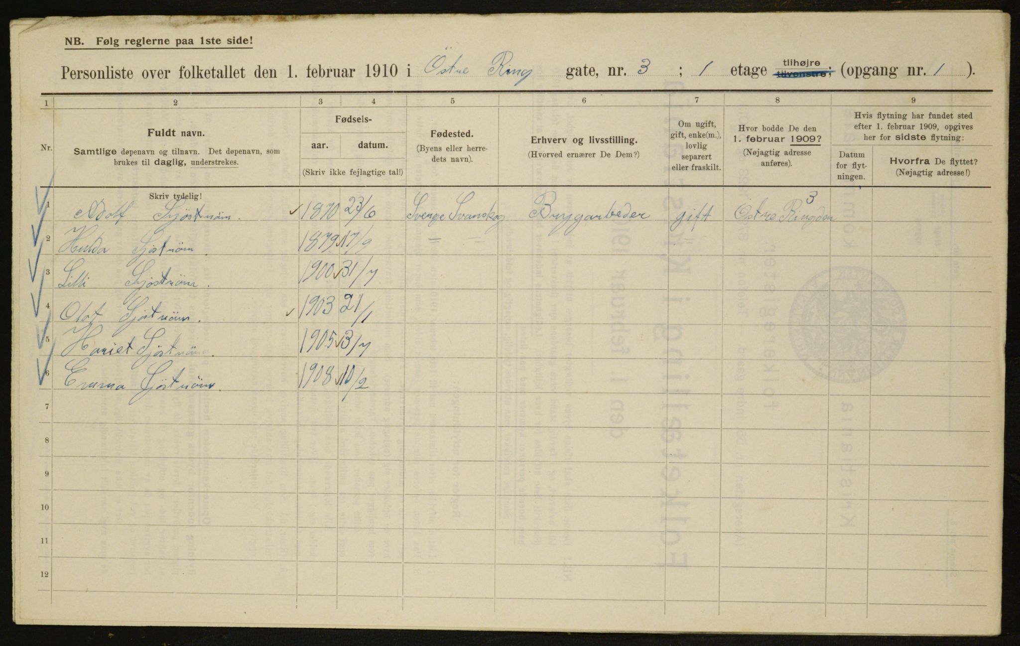 OBA, Municipal Census 1910 for Kristiania, 1910, p. 122716