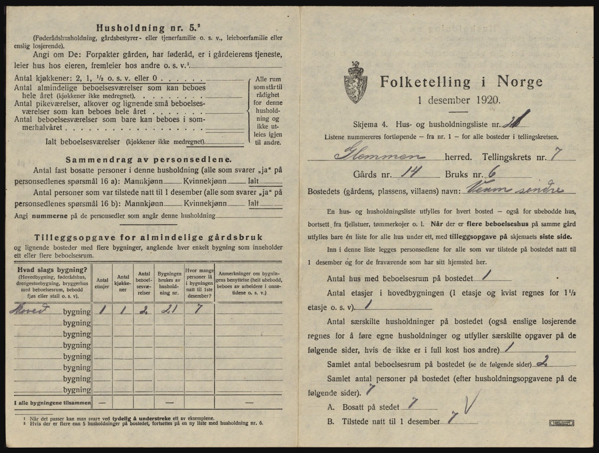 SAO, 1920 census for Glemmen, 1920, p. 2797